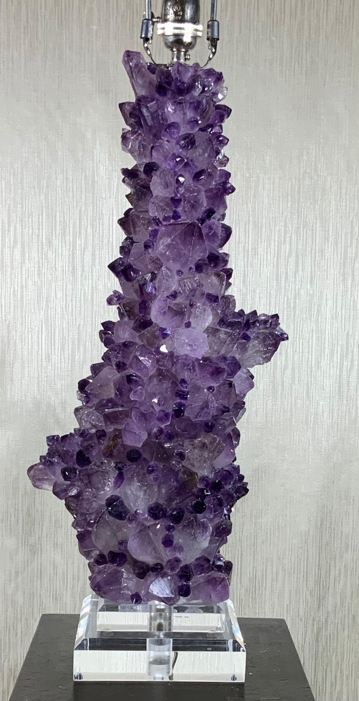 Single Amethyst Rock Crystal Table Lamp For Sale 7