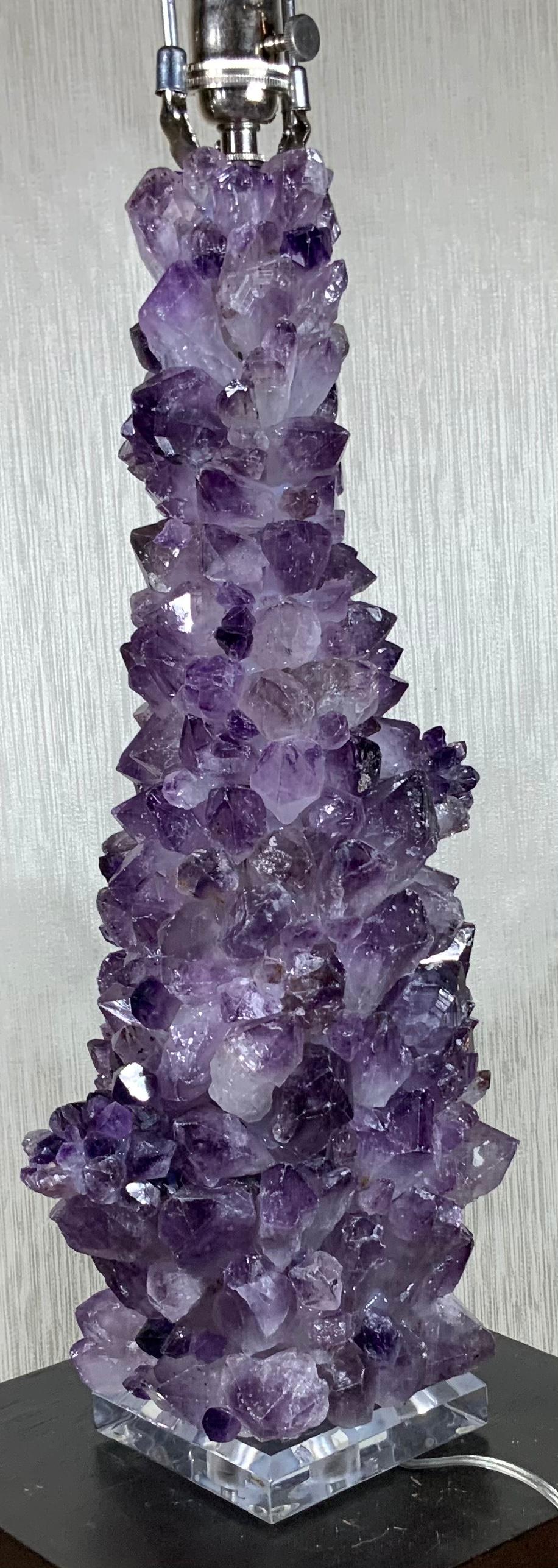 20th Century Single Amethyst Rock Crystal Table Lamp For Sale