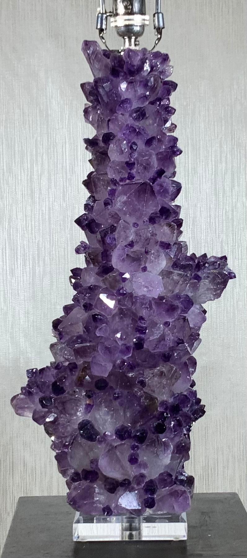 Single Amethyst Rock Crystal Table Lamp For Sale 4