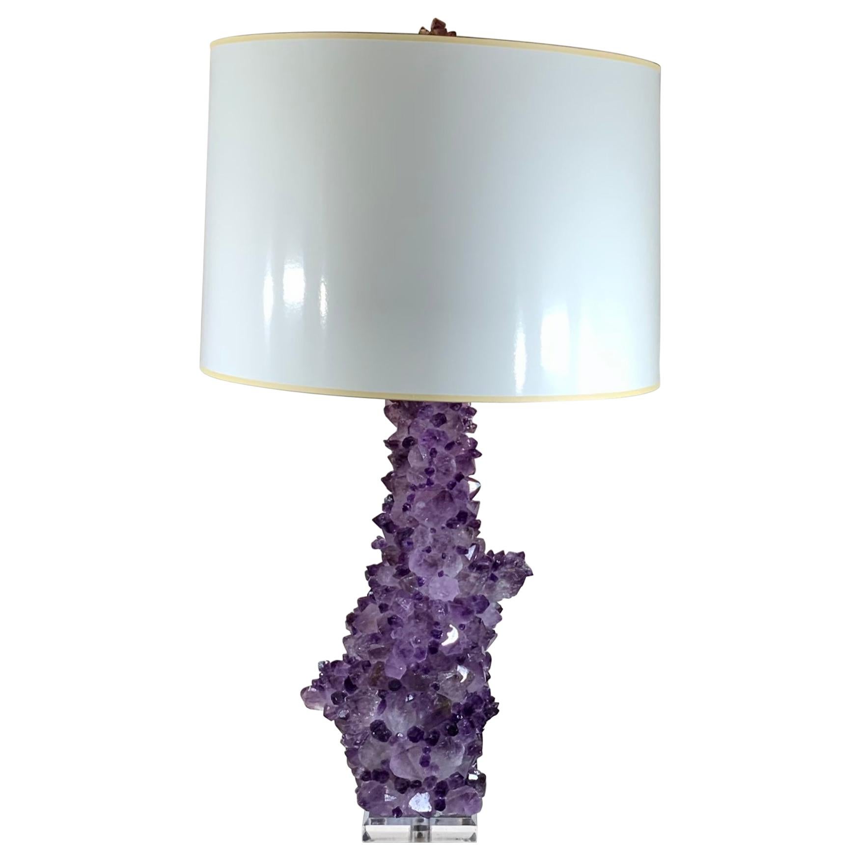 Single Amethyst Rock Crystal Table Lamp For Sale