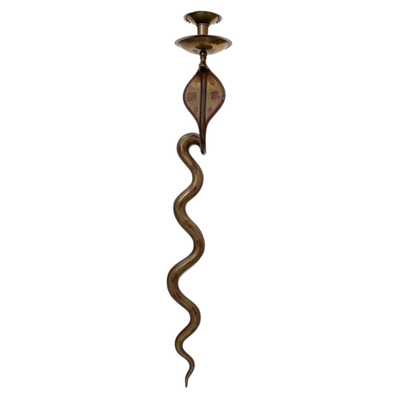 Single Anglo Indian Brass Cobra Snake Wall Scone Candleholder 1960s Mid-century