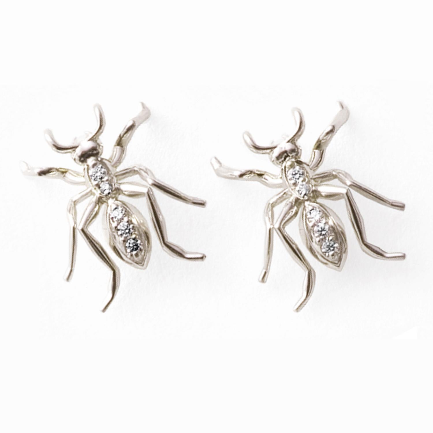 Artist Single Ant Earrings Gold and Diamonds For Sale