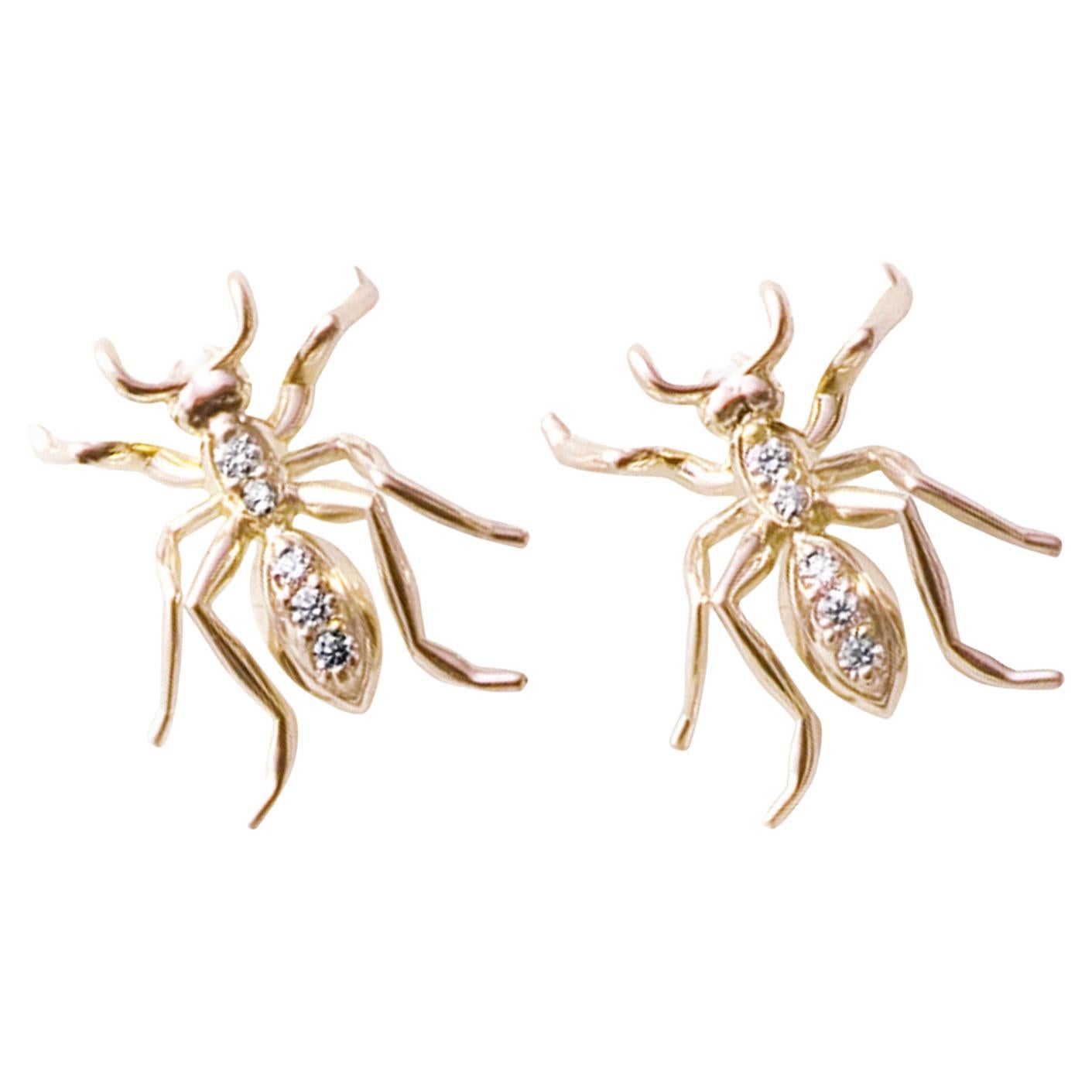 Single Ant Earrings Yellow Gold Diamonds For Sale