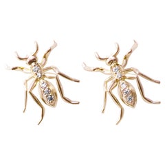 Single Ant Earrings Yellow Gold Diamonds