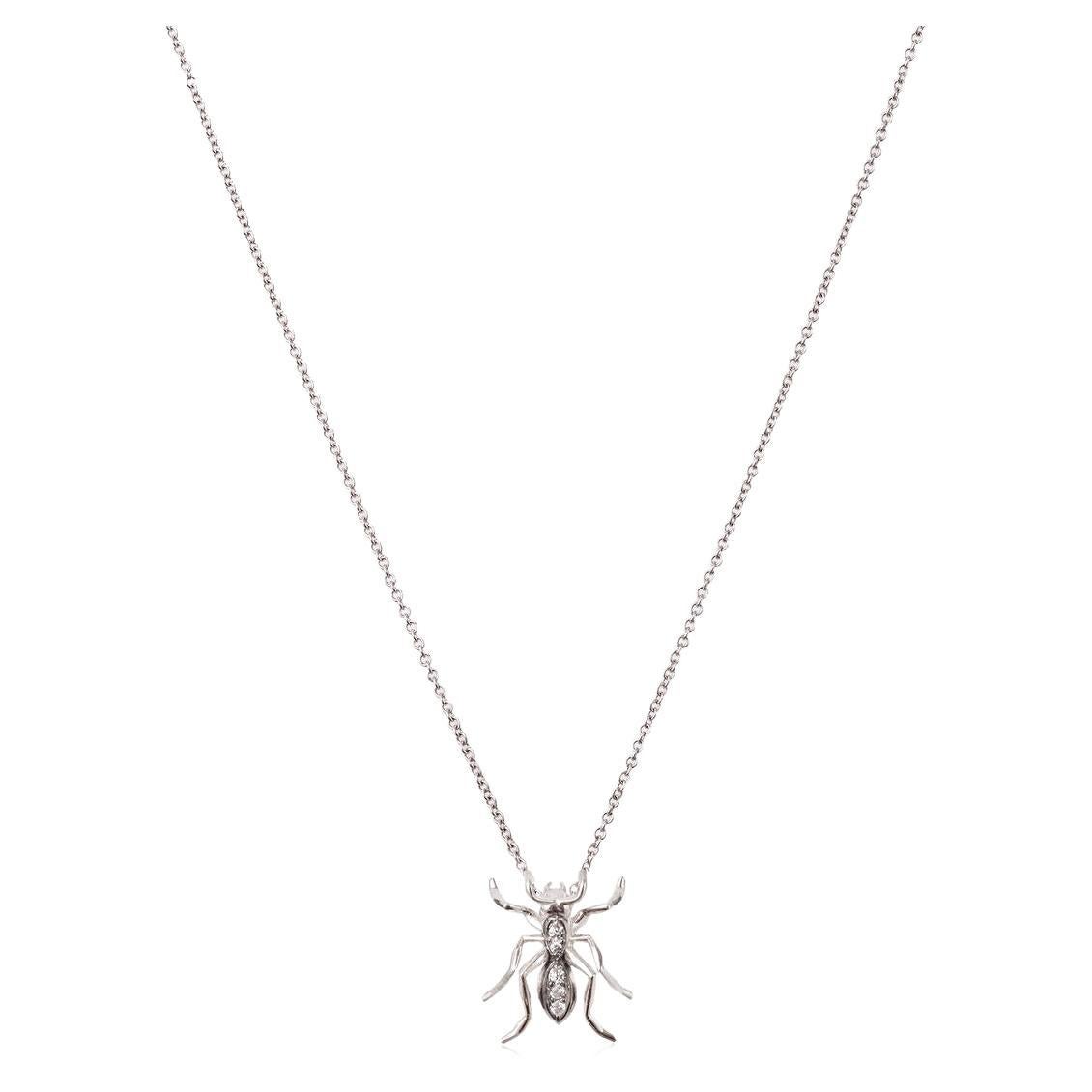 Single Ant Pendant Necklace White Gold Black Rhodium and Diamonds For Sale