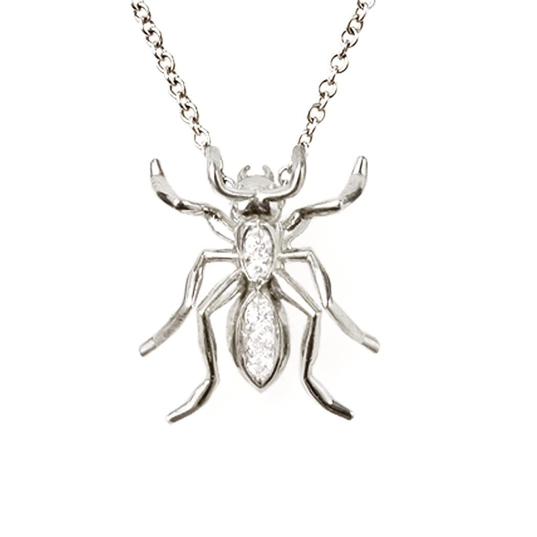 Single Ant Pendant Necklace White Gold Diamonds In New Condition For Sale In Los Angeles, CA