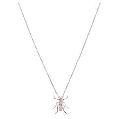 Single Ant Pendant Necklace White Gold Diamonds