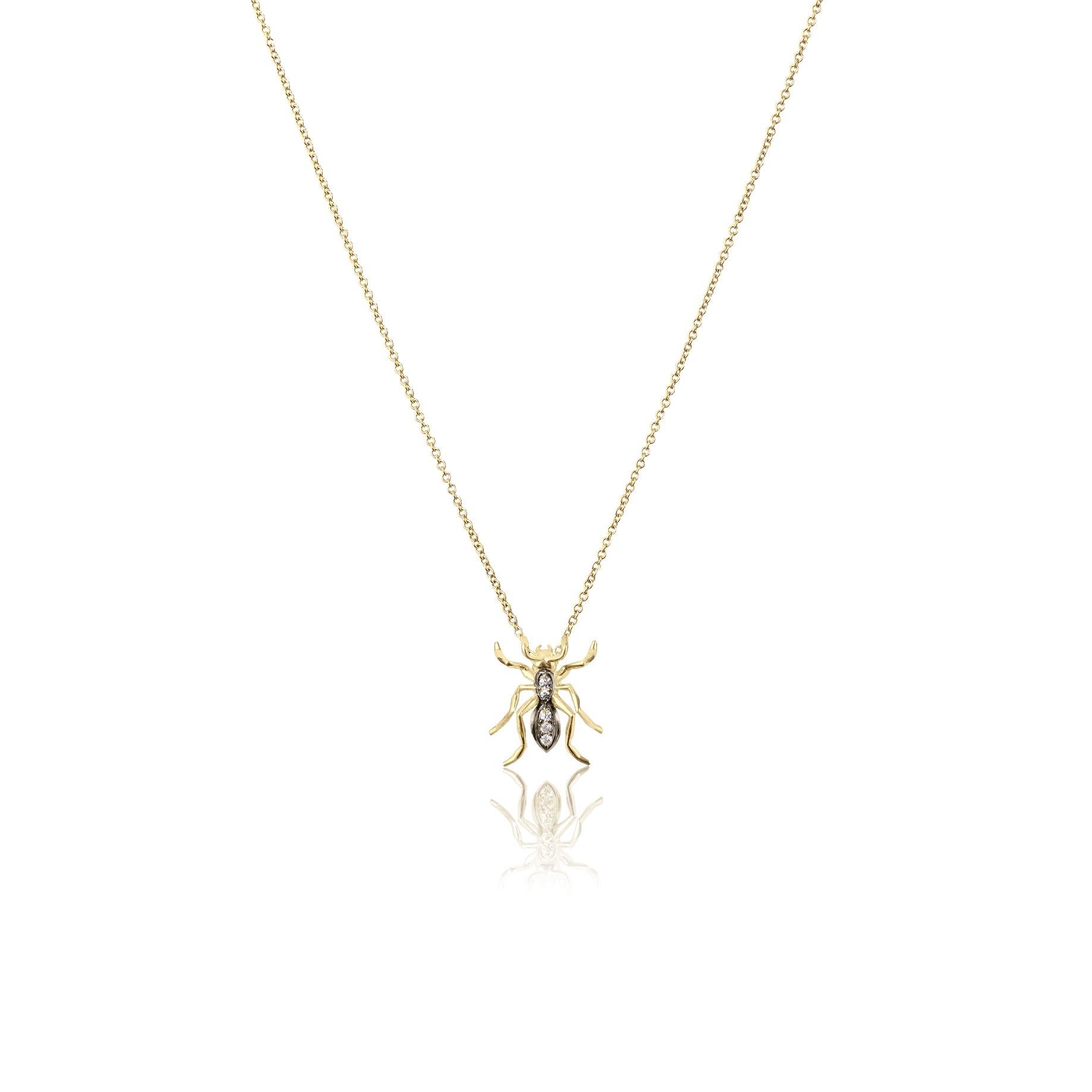 Einzelner Ameisenanhänger Halskette Gelbgold Schwarzer Rhodium Diamanten im Angebot 2