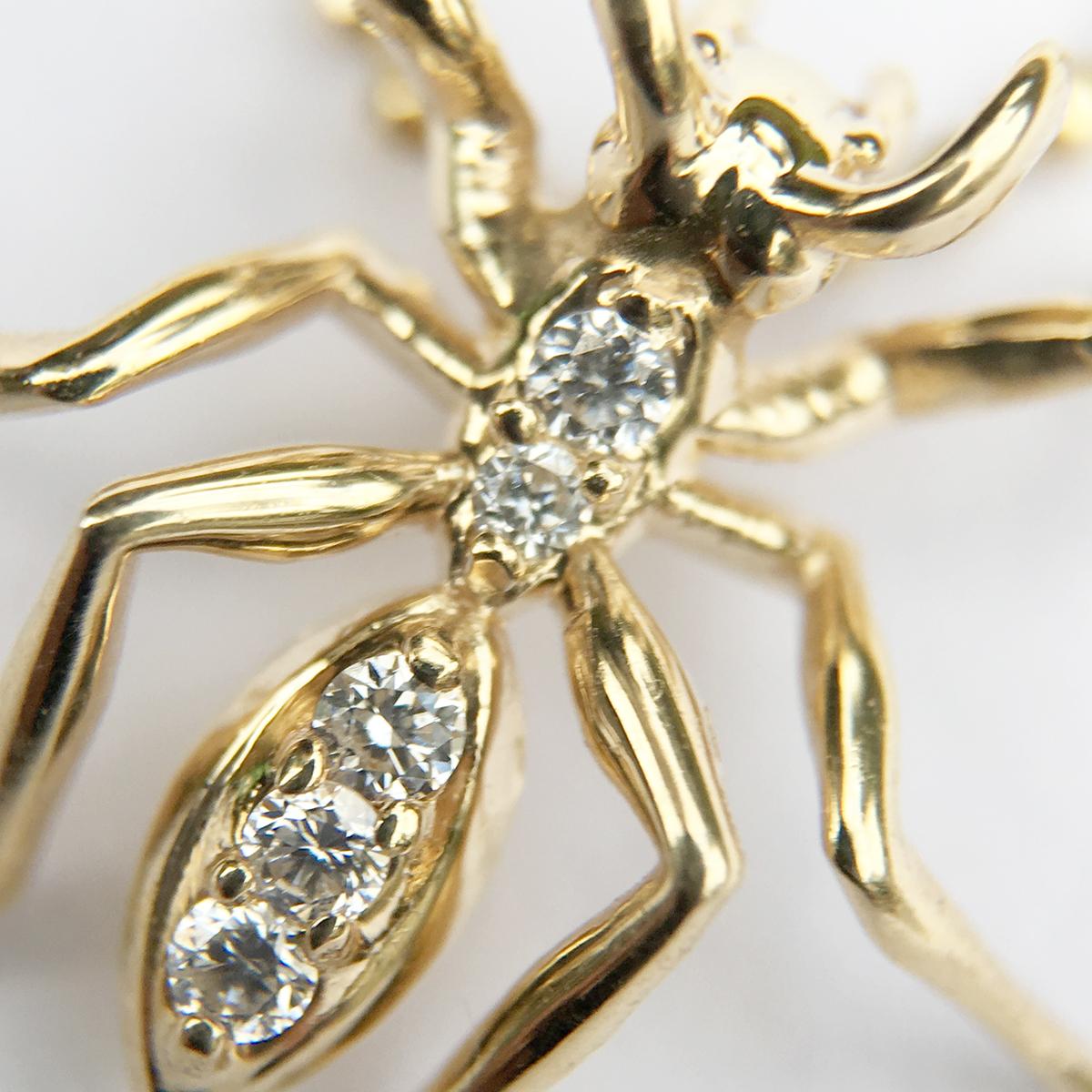 Women's Single Ant Pendant Necklace Yellow Gold Diamonds For Sale