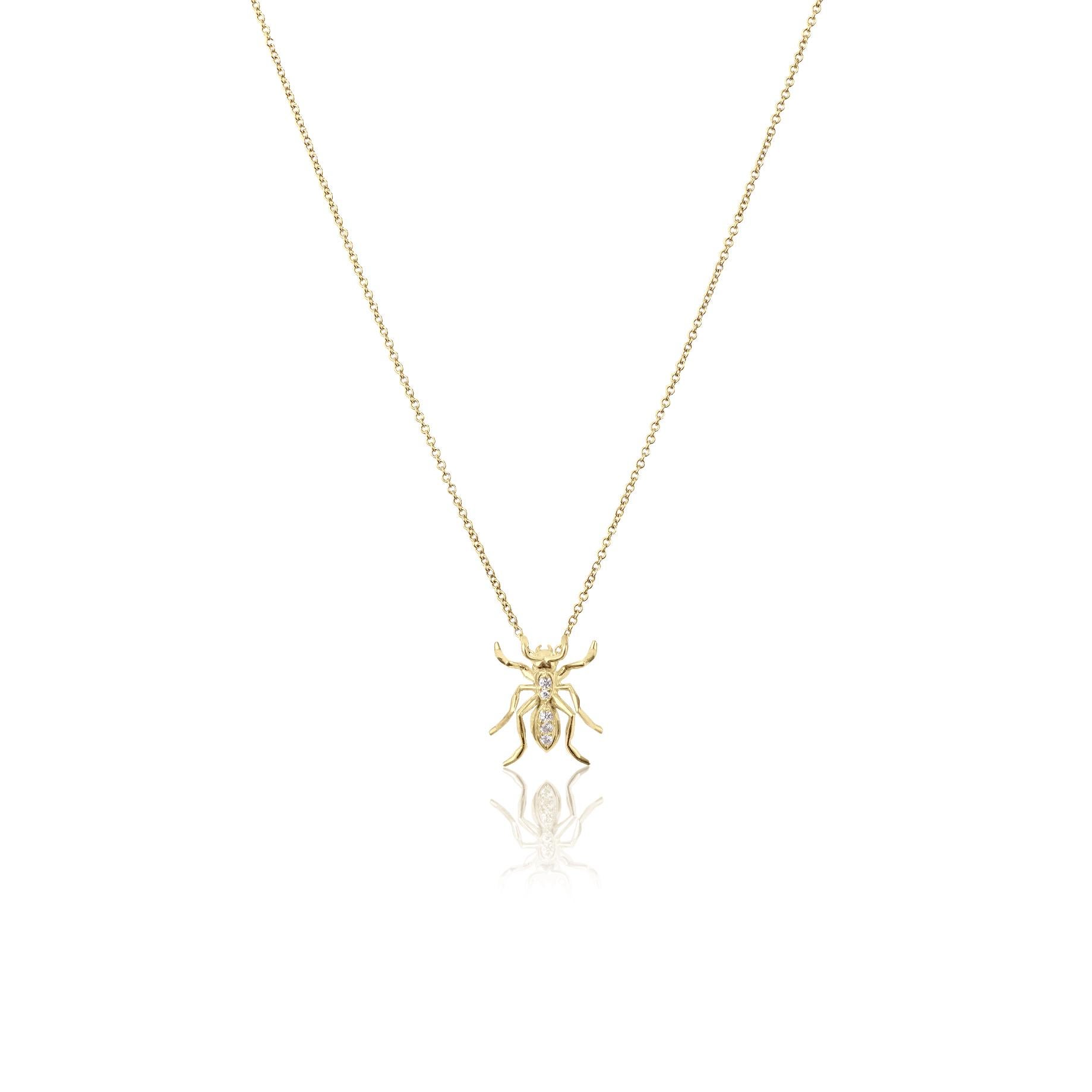 Single Ant Pendant Necklace Yellow Gold Diamonds For Sale 2