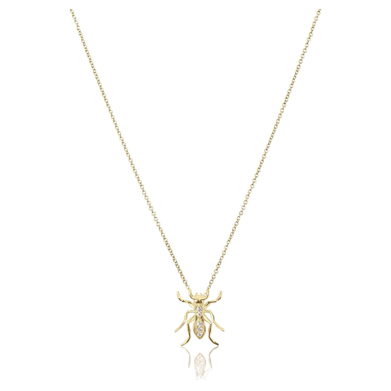 Single Ant Pendant Necklace Yellow Gold Diamonds For Sale