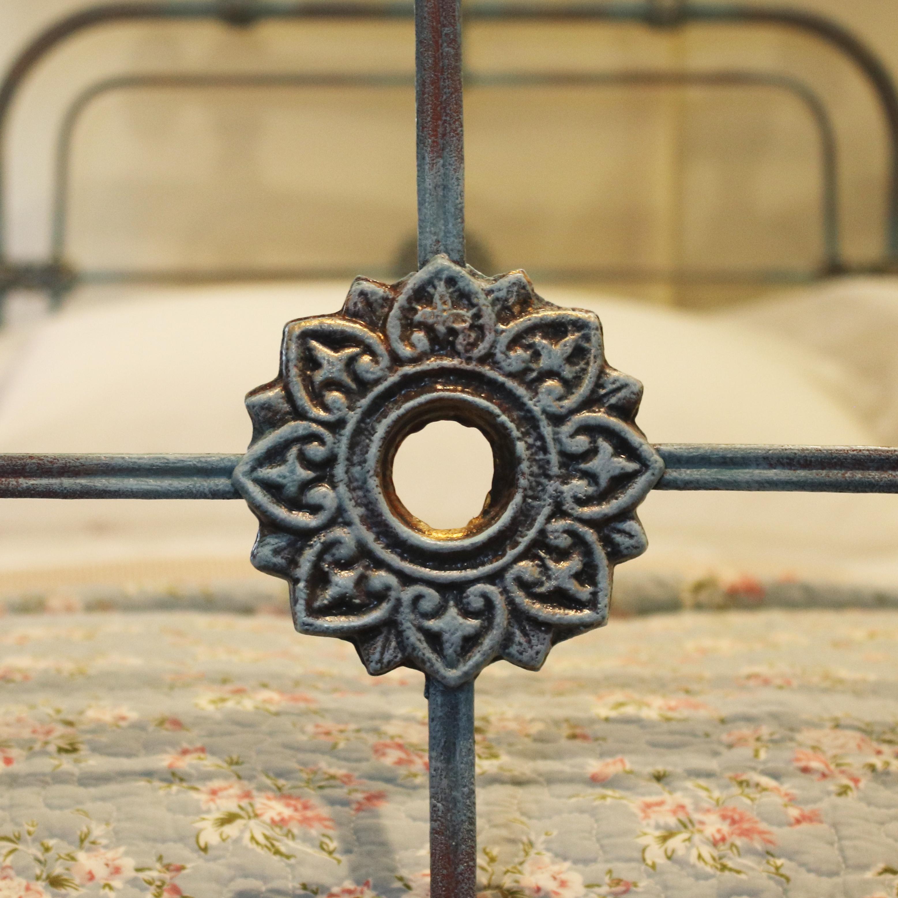 European Single Antique Bed in Blue Verdigris, MS31