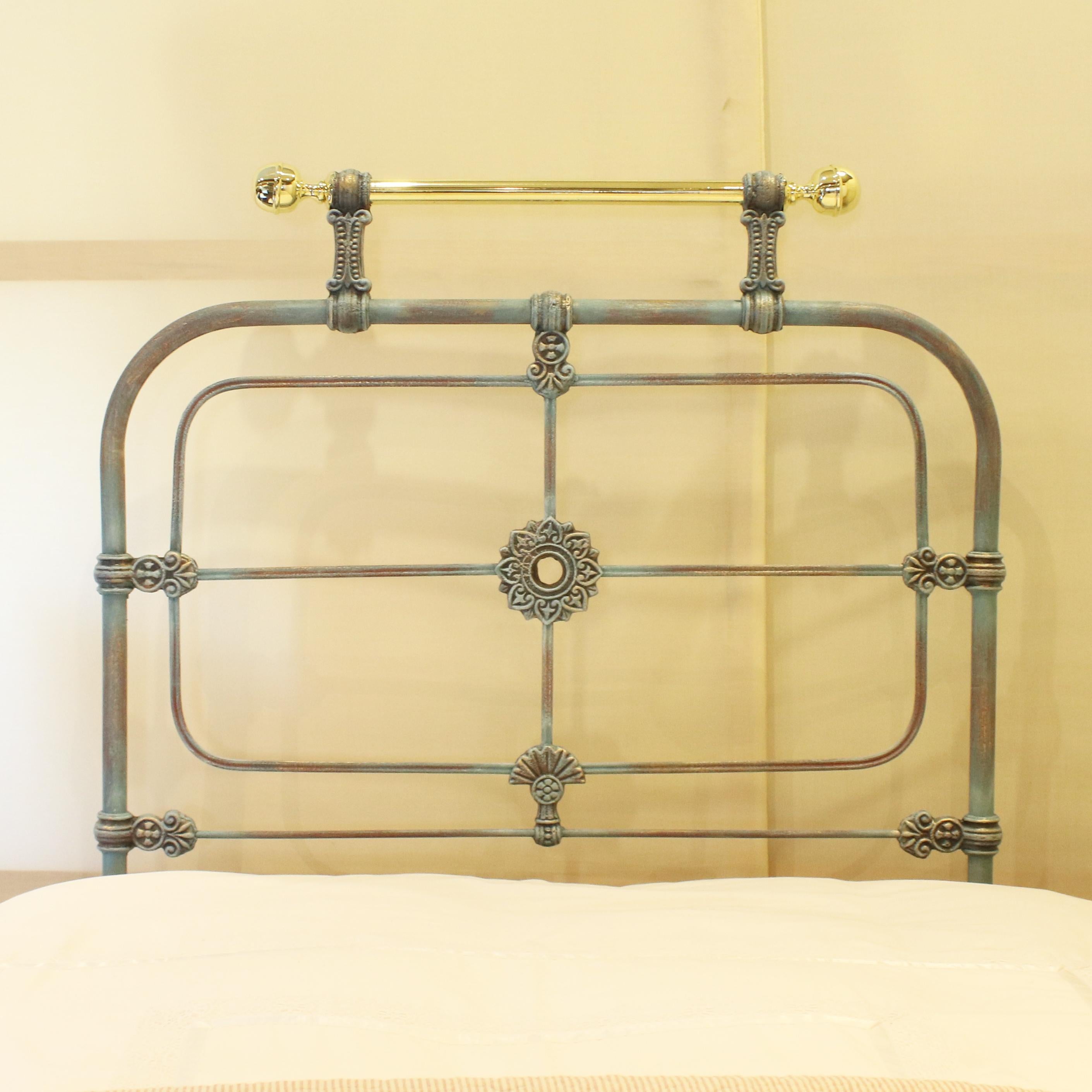 19th Century Single Antique Bed in Blue Verdigris, MS31