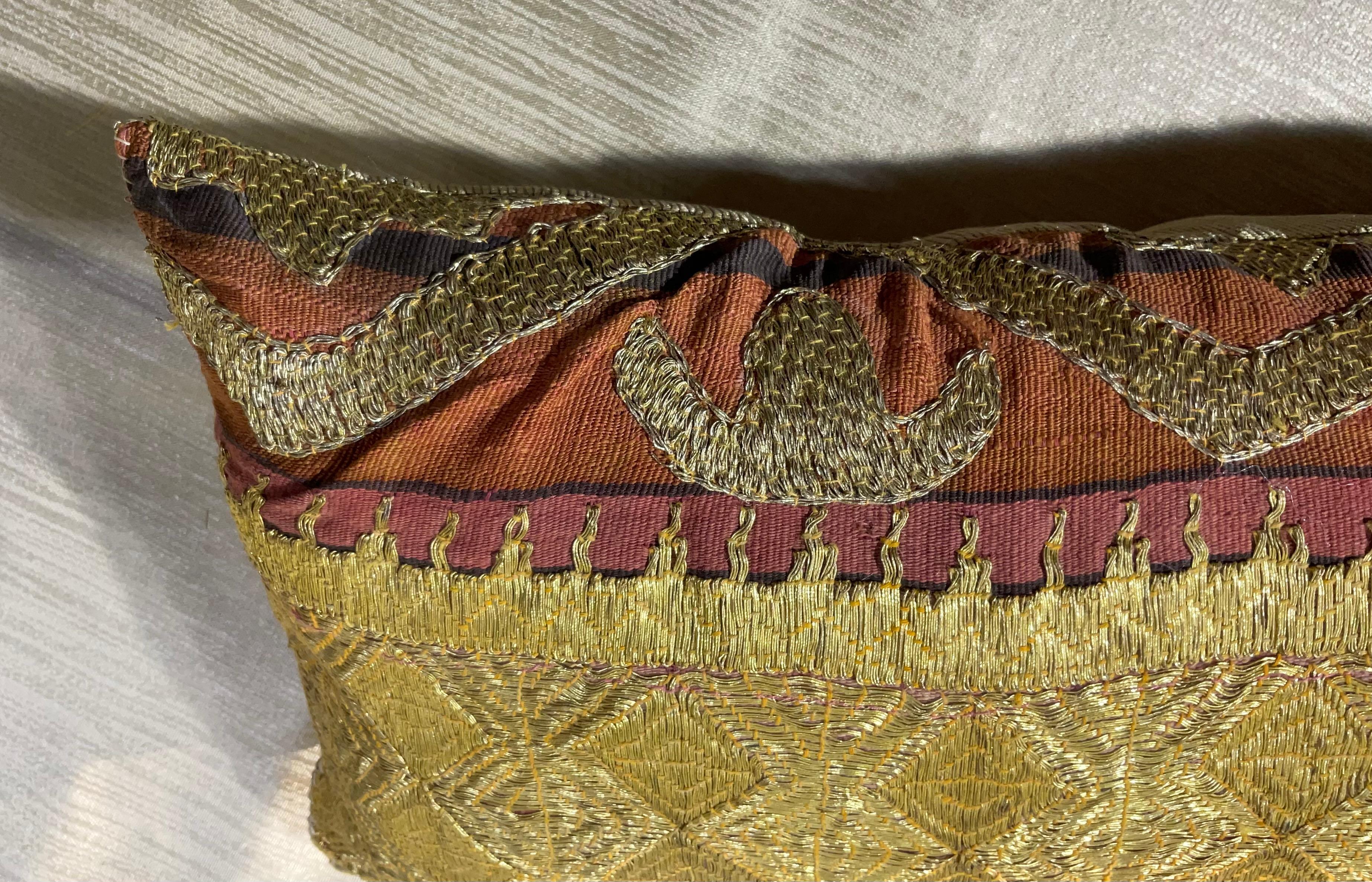 Hand-Crafted Single Antique Embroidery Textile Pillow For Sale