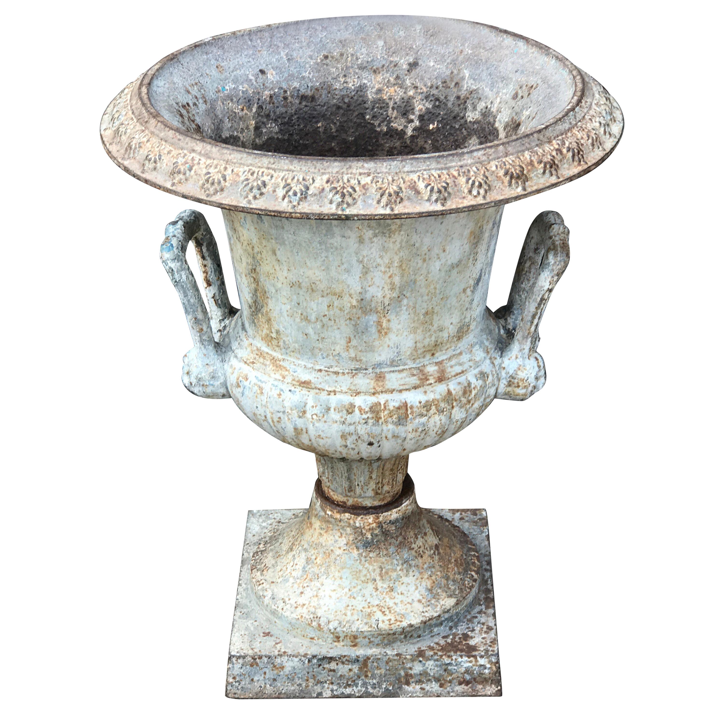 Single Antique English Cast Iron Garden Urn, Stamped Spicer & Peckham, 1887 For Sale