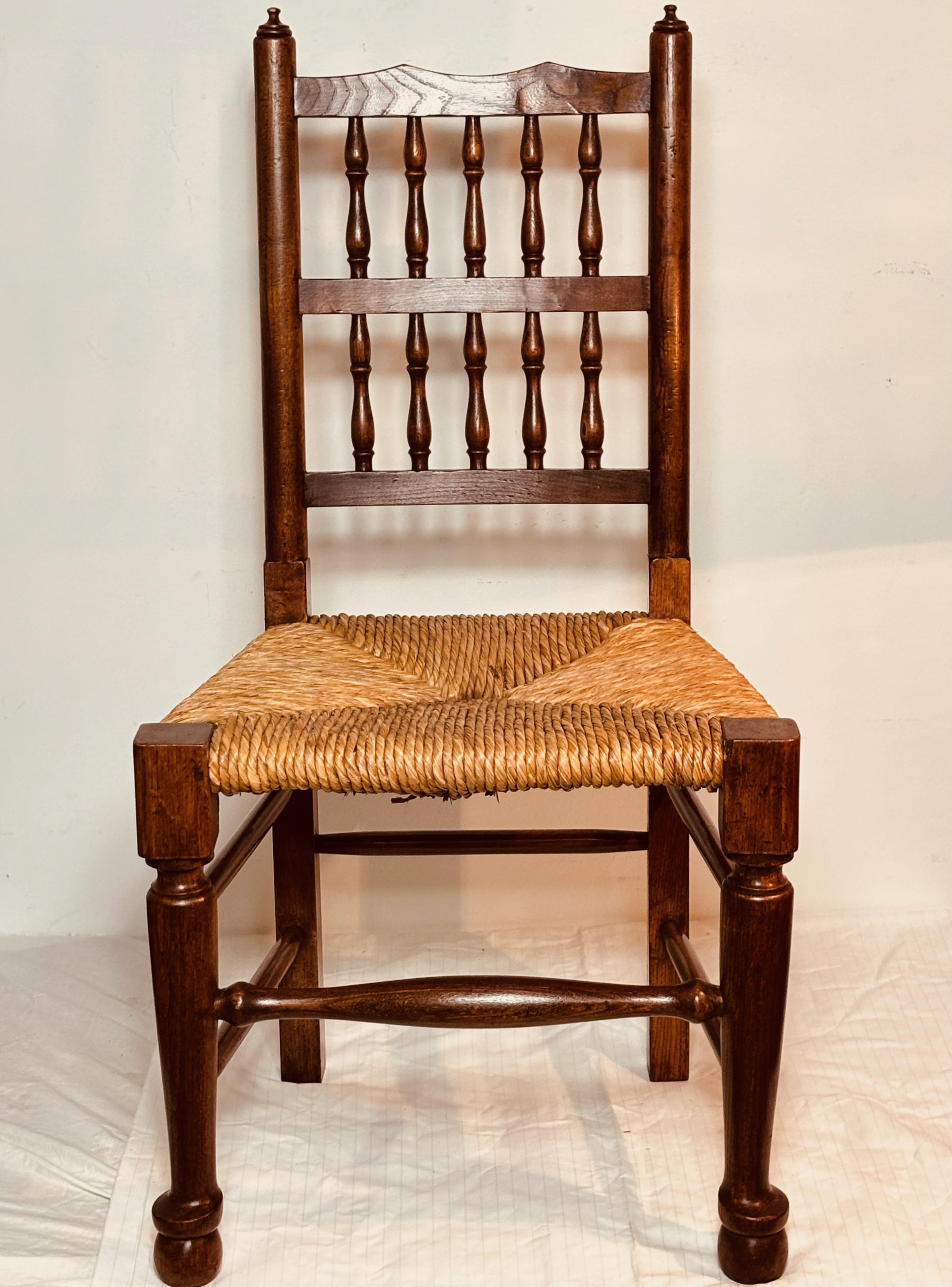 Rustic Single Antique English Lancashire Rush Seat Side Chair, Early 19th Century For Sale