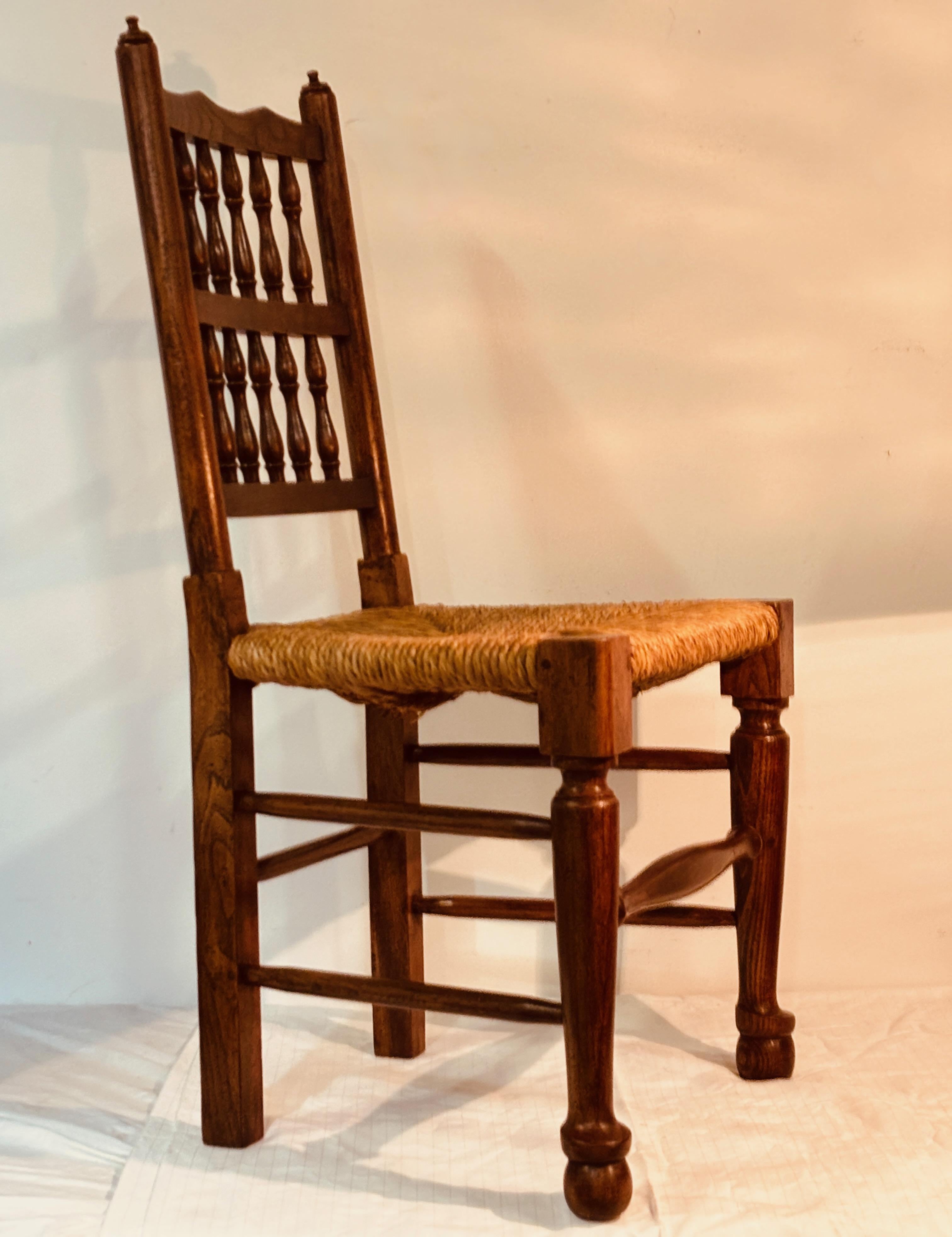 Single Antique English Lancashire Rush Seat Side Chair, Early 19th Century In Good Condition For Sale In San Francisco, CA