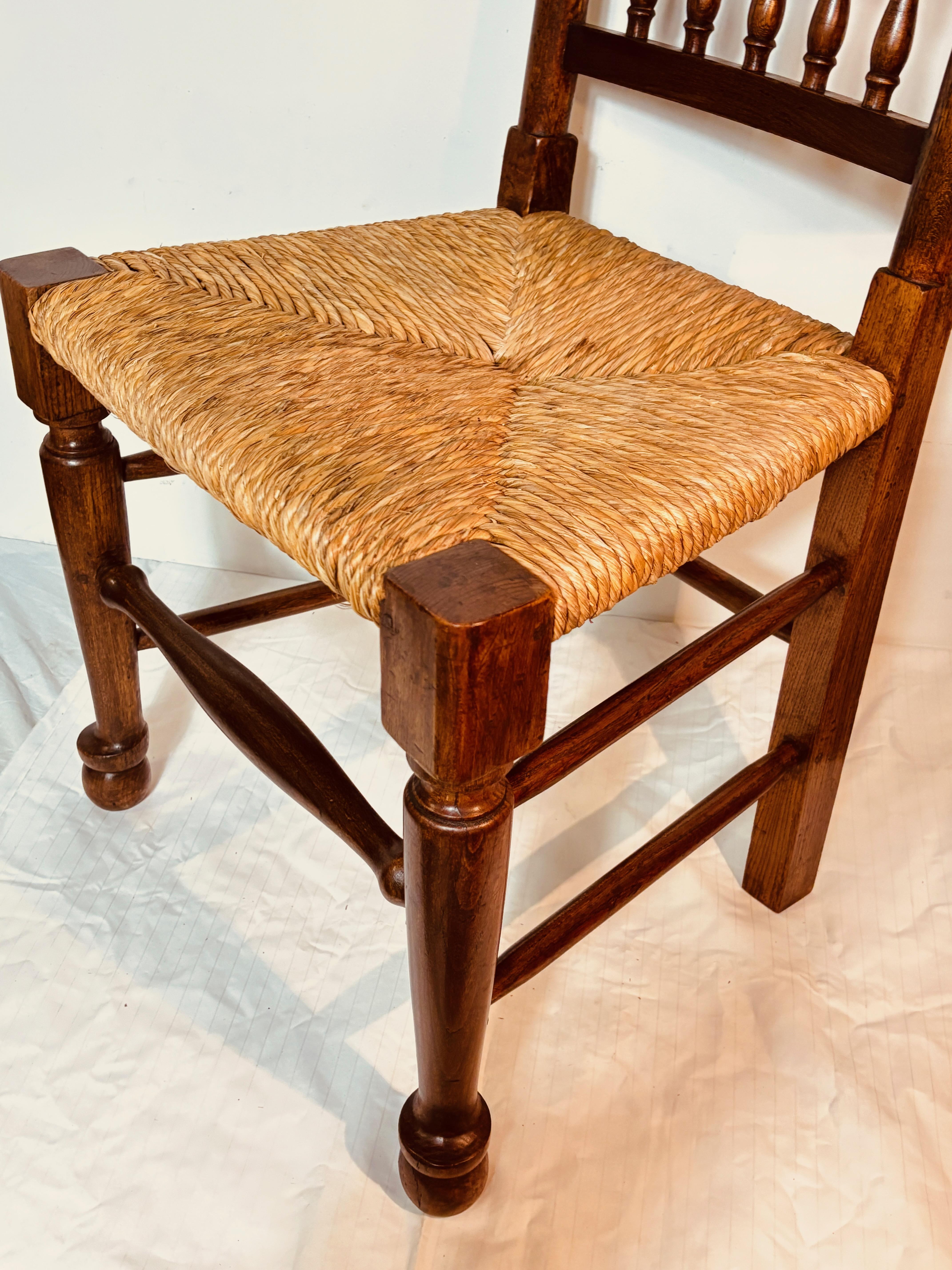 Single Antique English Lancashire Rush Seat Side Chair, Early 19th Century For Sale 3