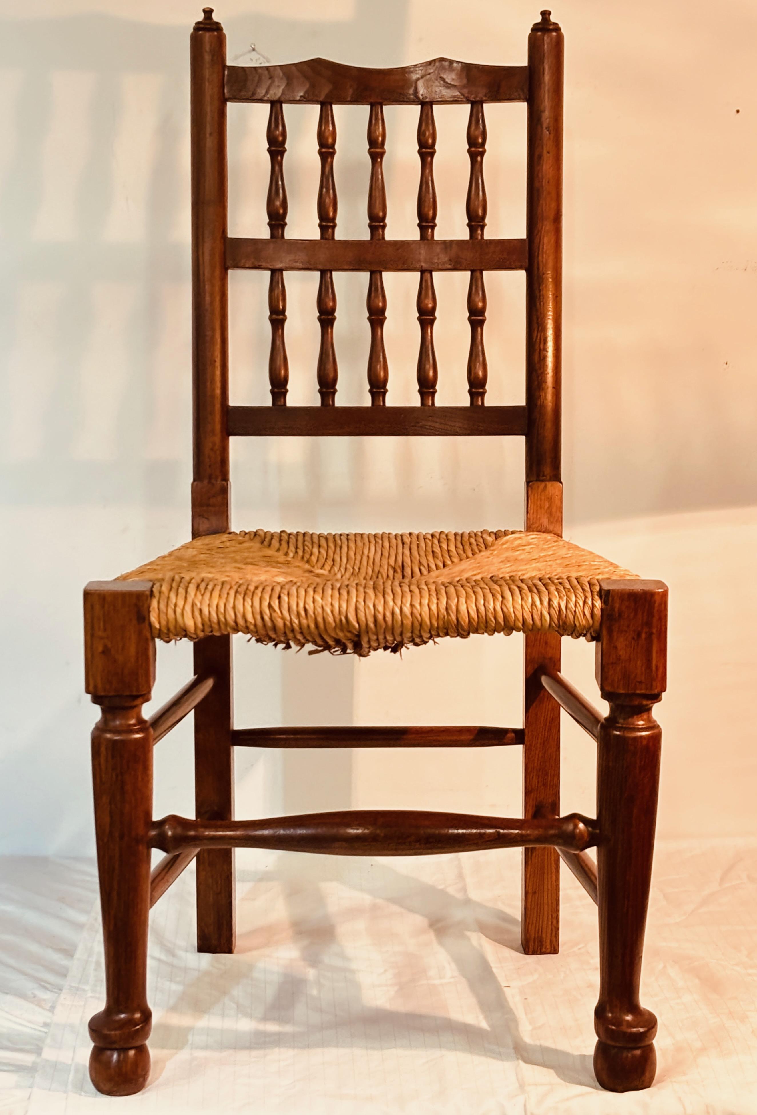 Single Antique English Lancashire Rush Seat Side Chair, Early 19th Century For Sale 4