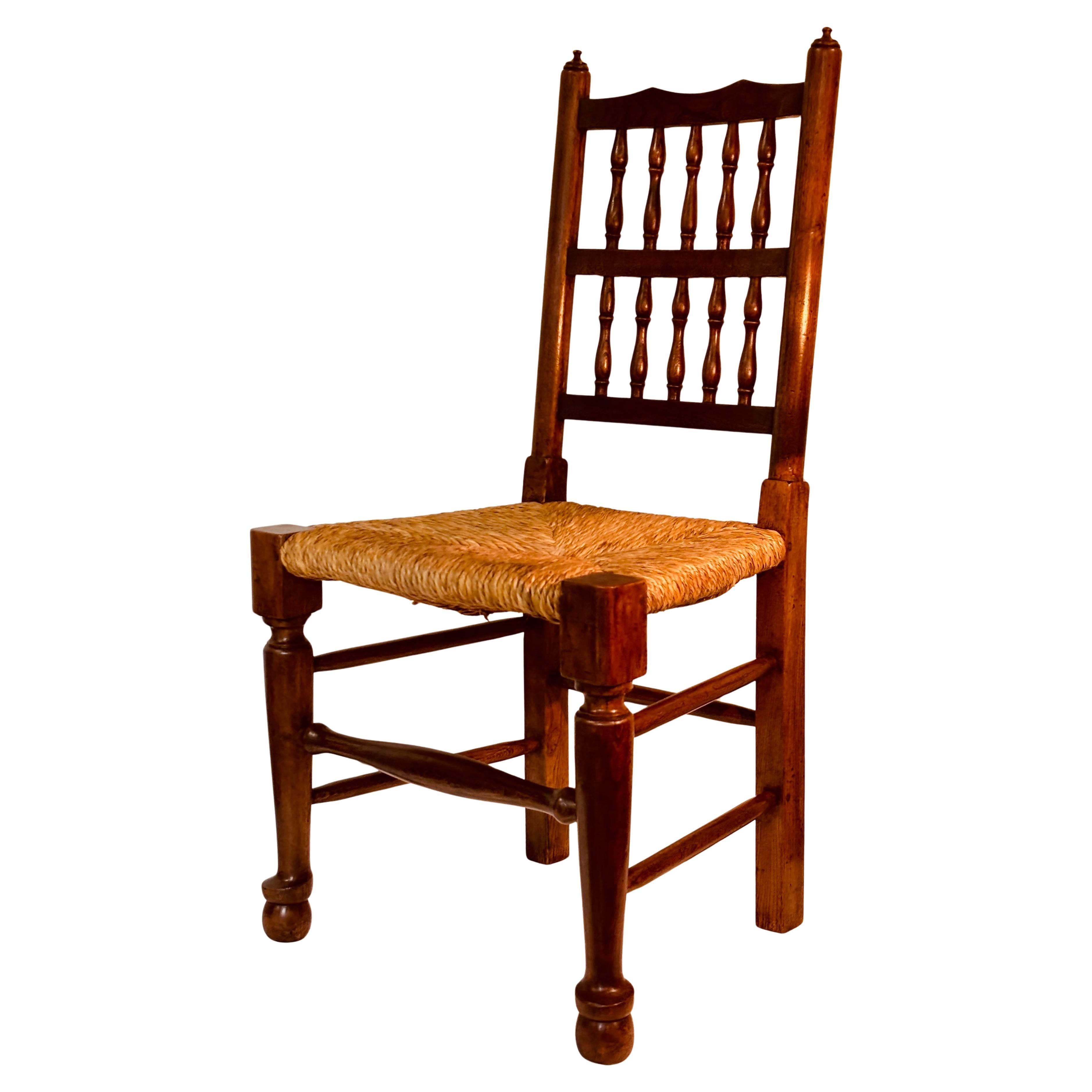 Single Antique English Lancashire Rush Seat Side Chair, Early 19th Century