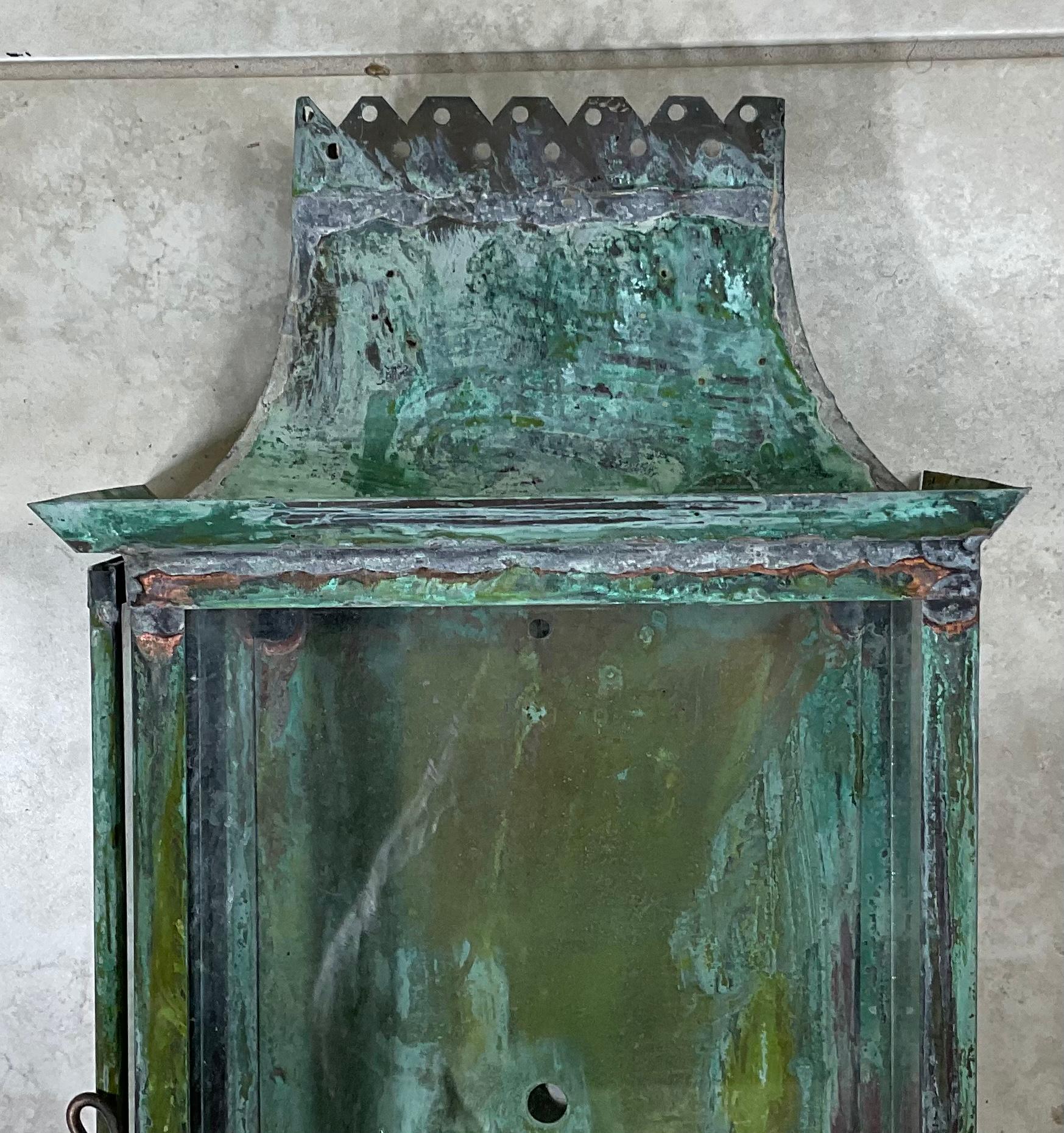 Hand-Crafted Single Antique French Handcrafted Solid Copper Wall Lantern