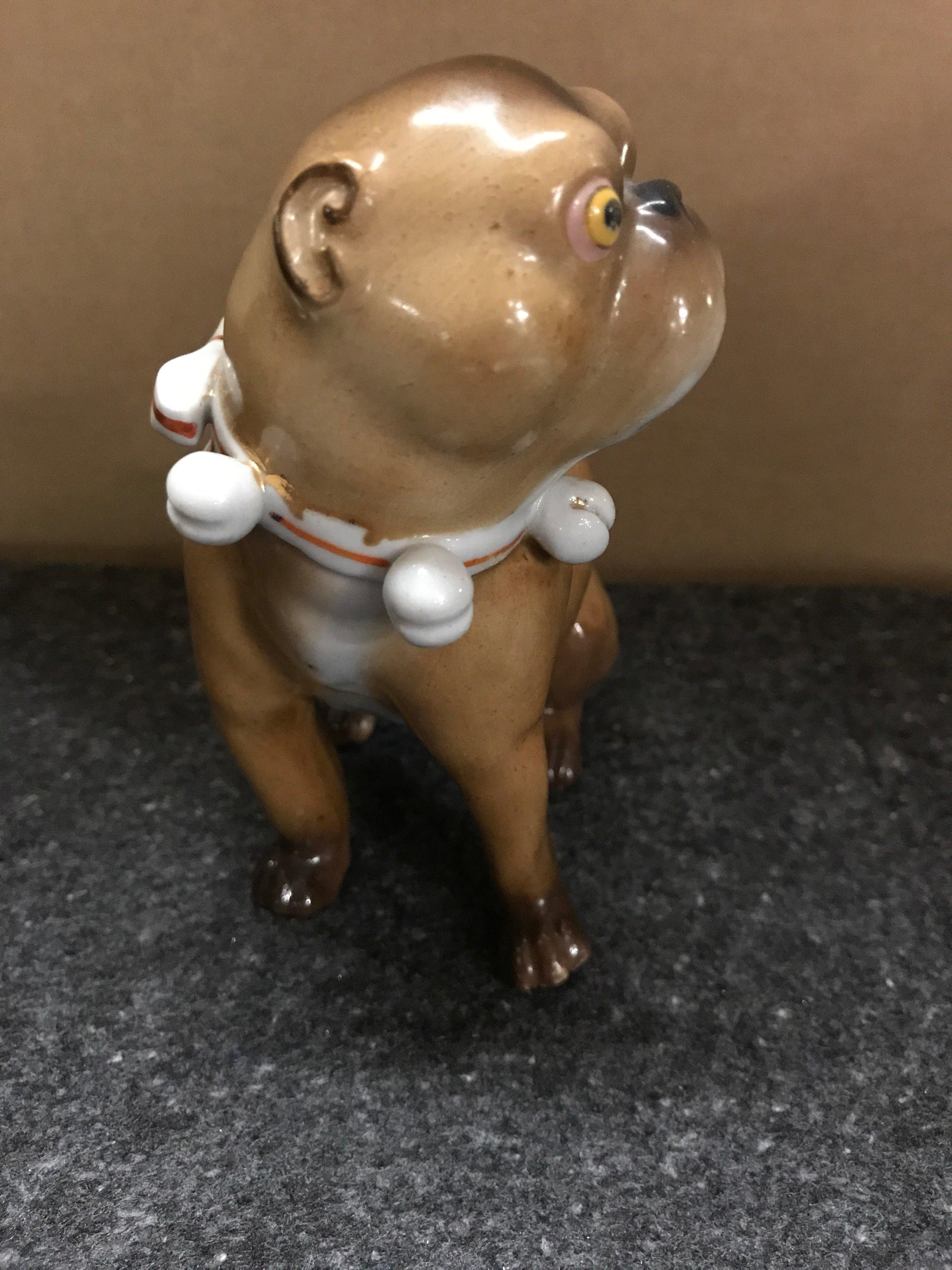 Single Antique German Porcelain Seated Pug Dog In Good Condition For Sale In Oaks, PA