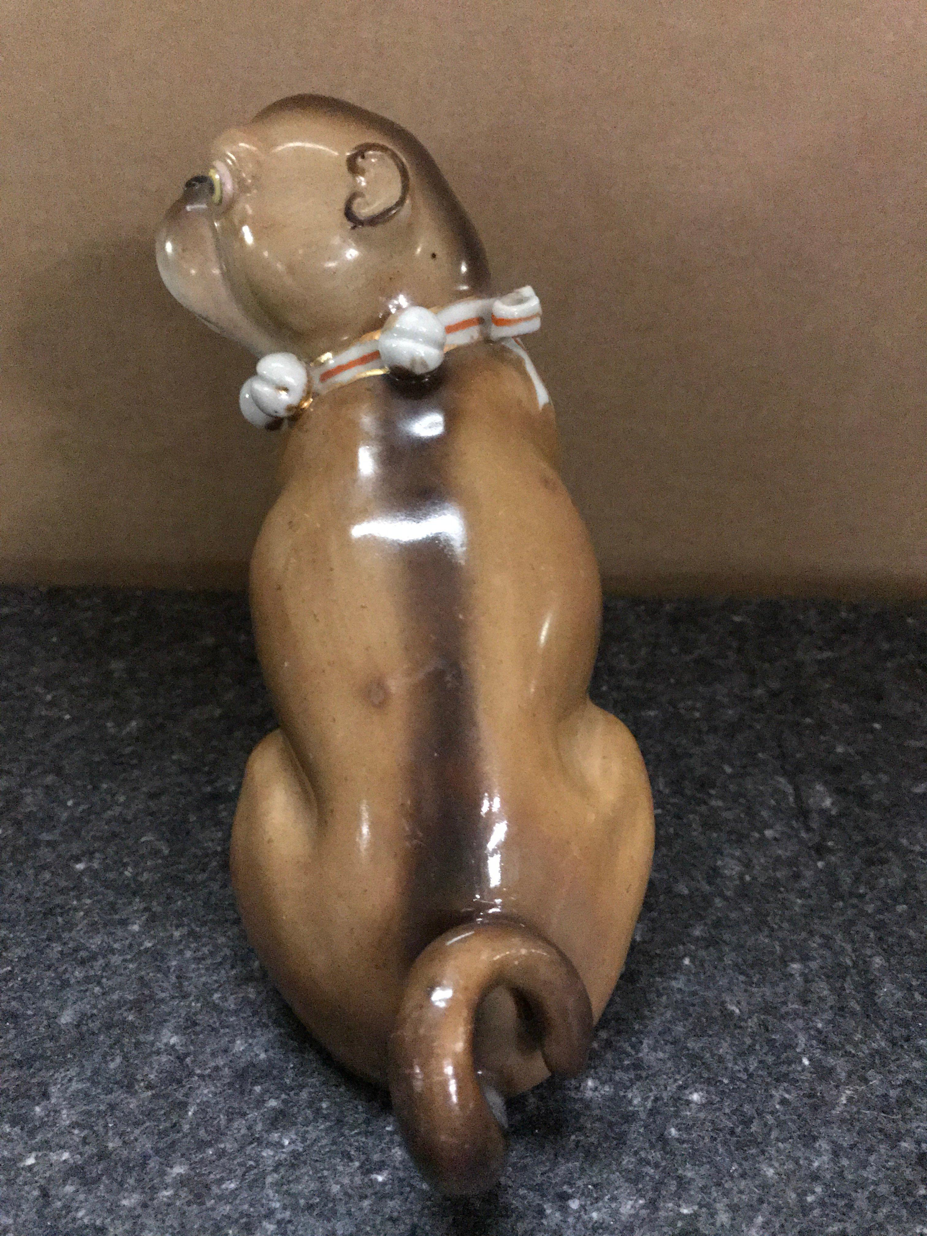 20th Century Single Antique German Porcelain Seated Pug Dog For Sale