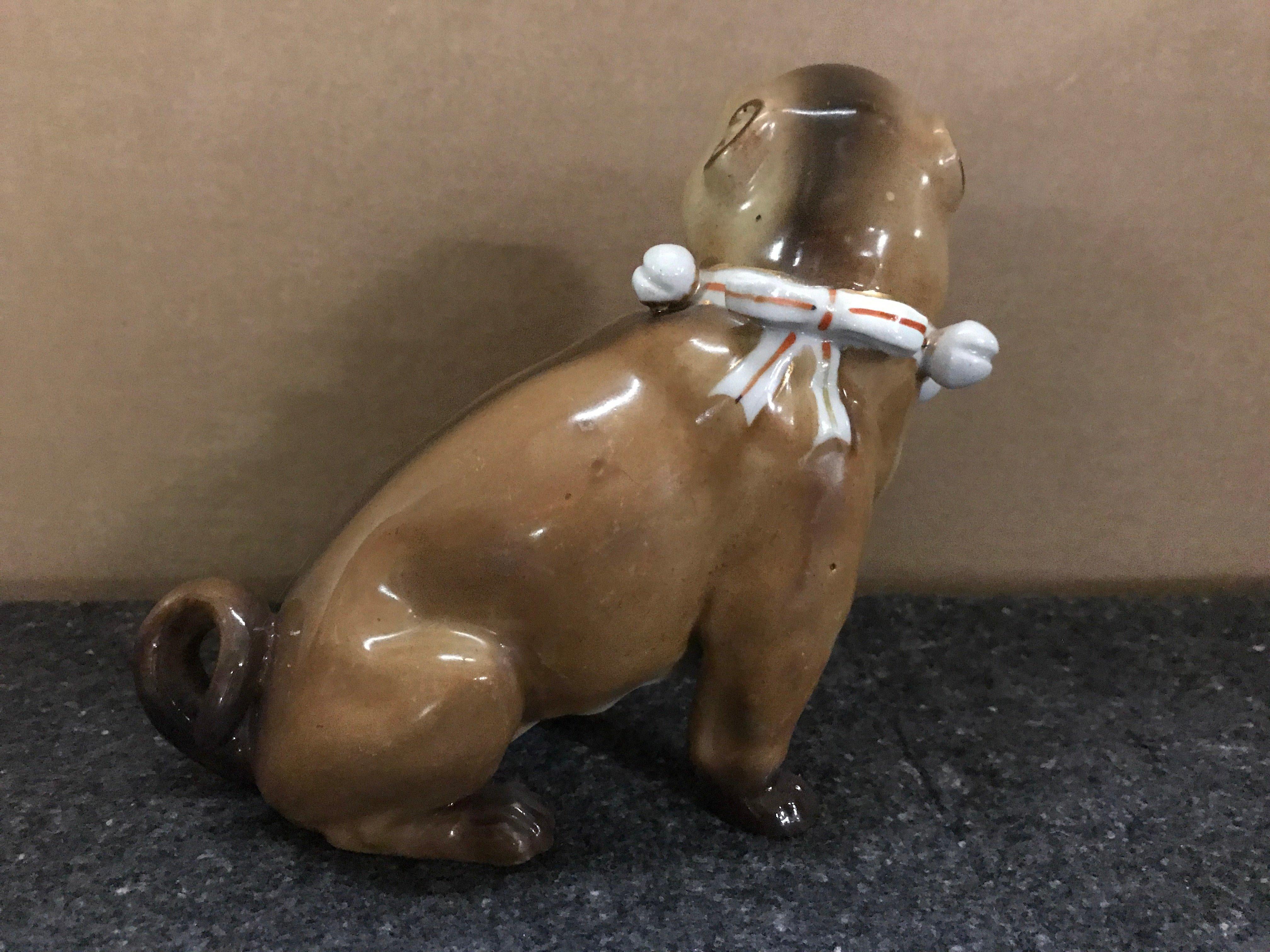 Single Antique German Porcelain Seated Pug Dog For Sale 1