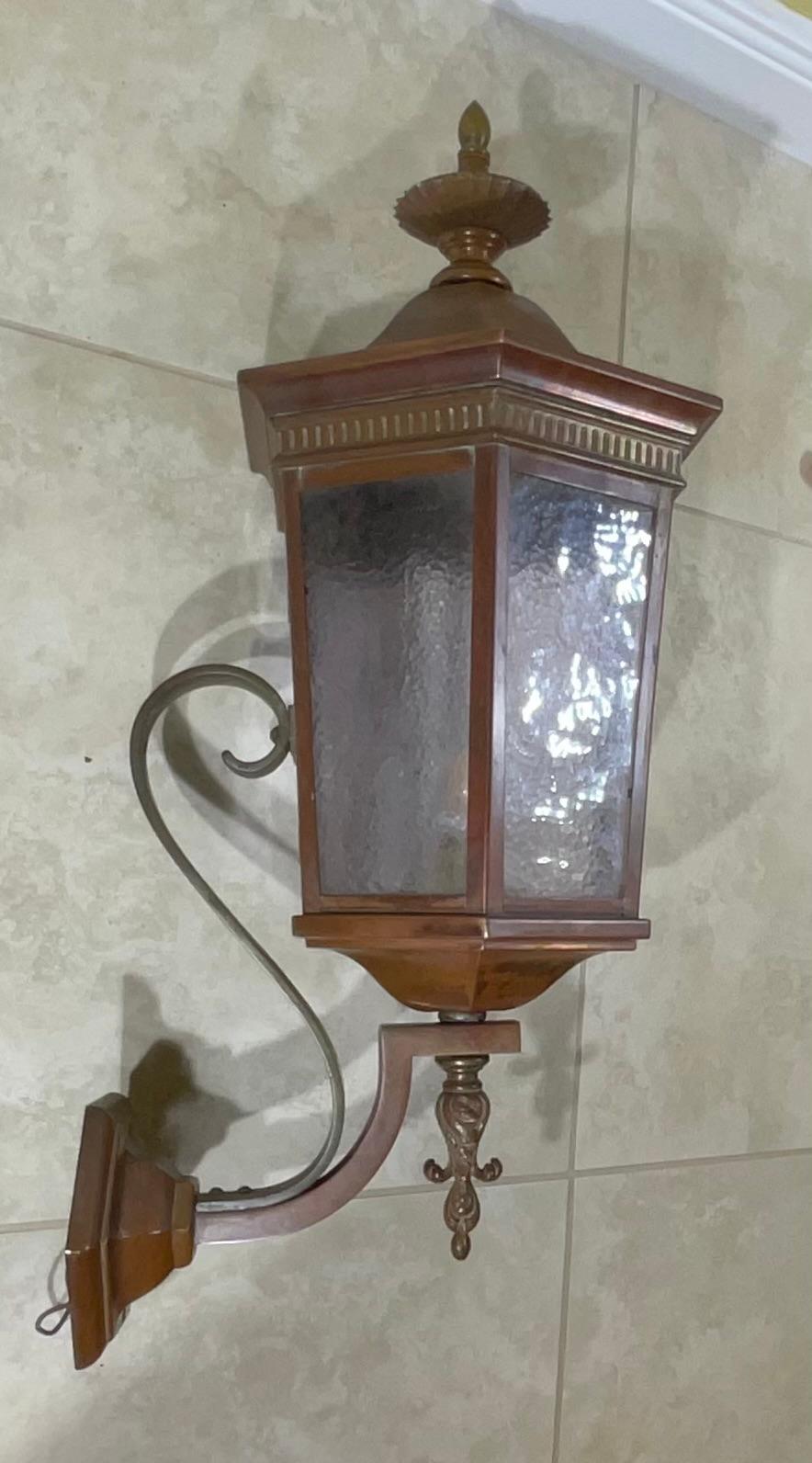 Single Antique One Of A Kind  Handcrafted Solid Copper And Bronze Wall Lantern For Sale 4