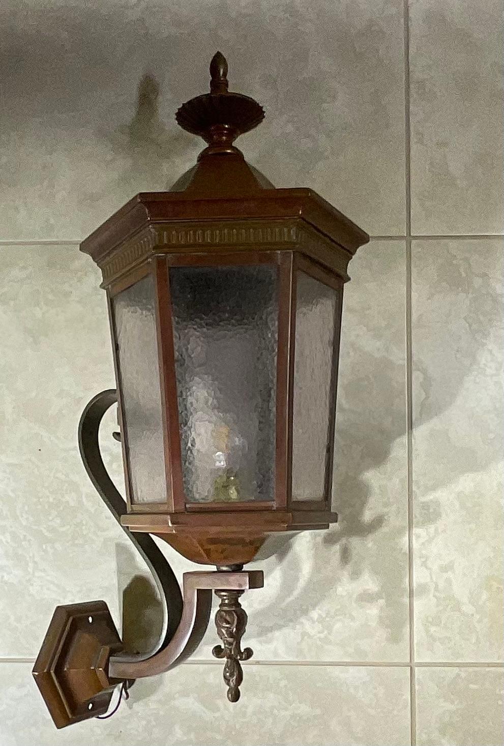 Single Antique One Of A Kind  Handcrafted Solid Copper And Bronze Wall Lantern For Sale 5