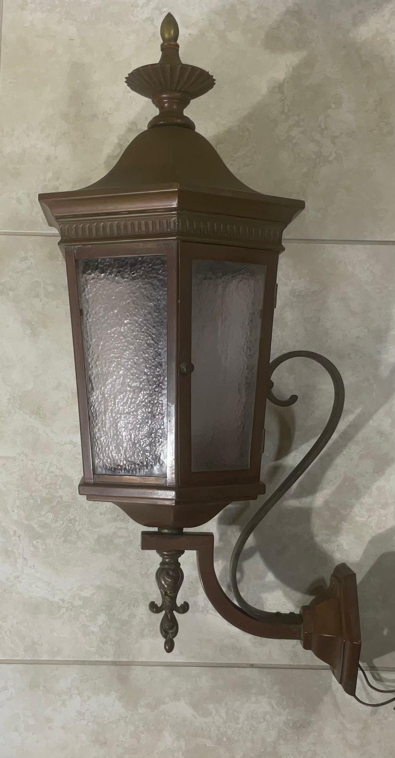 American Single Antique One Of A Kind  Handcrafted Solid Copper And Bronze Wall Lantern For Sale