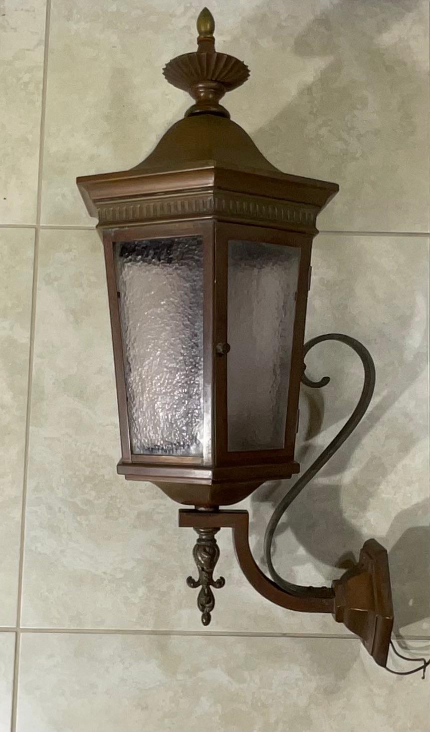 Hand-Crafted Single Antique One Of A Kind  Handcrafted Solid Copper And Bronze Wall Lantern For Sale