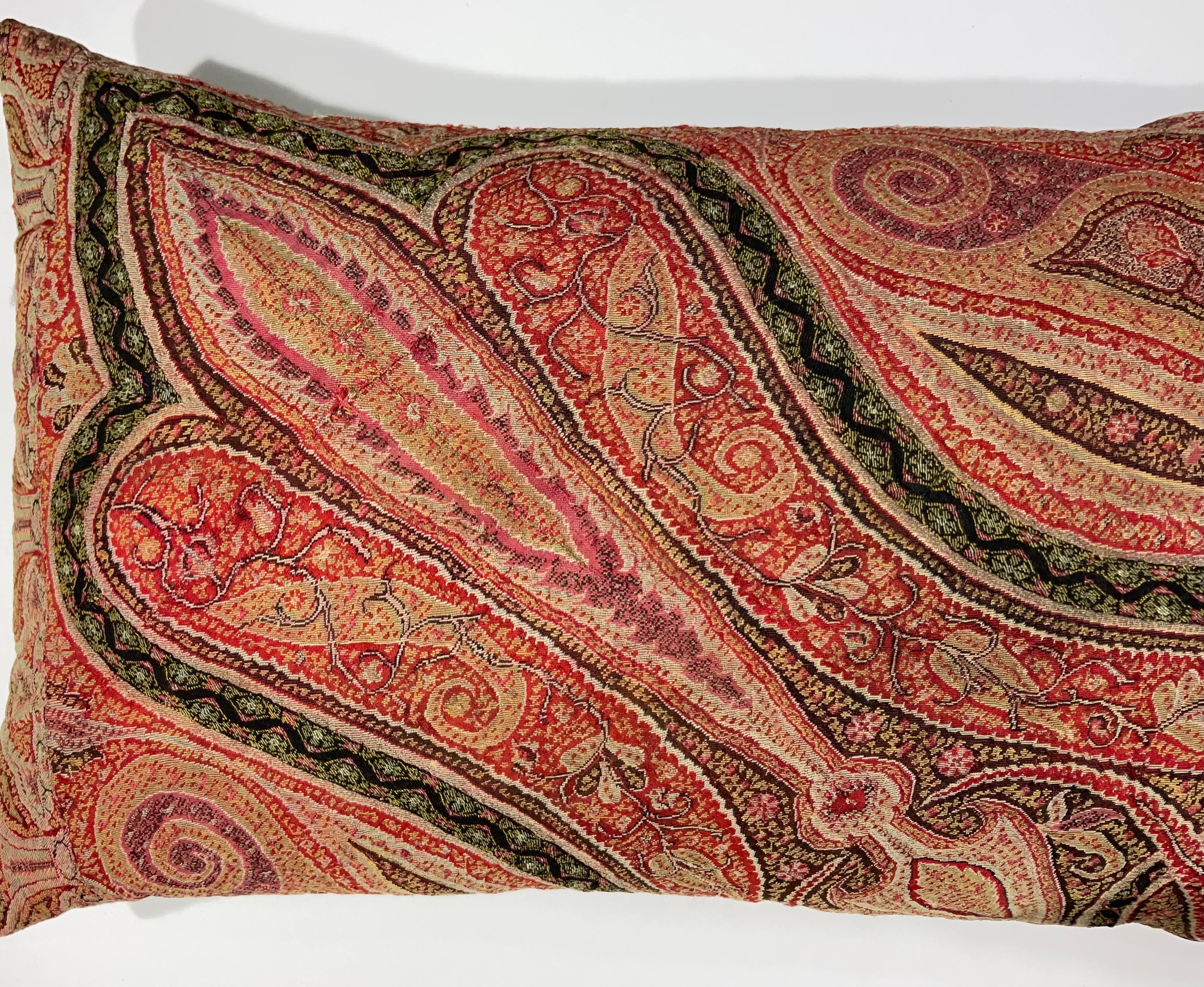 Indian Single Antique Pillow Made from Kashmir Shawl For Sale