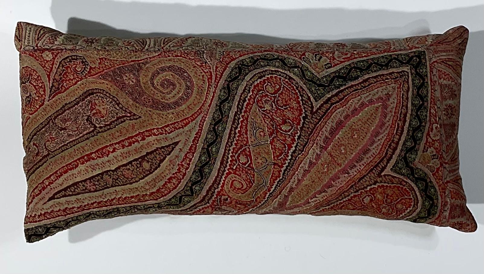 Indian Single Antique Pillow Made from Kashmir Shawl For Sale