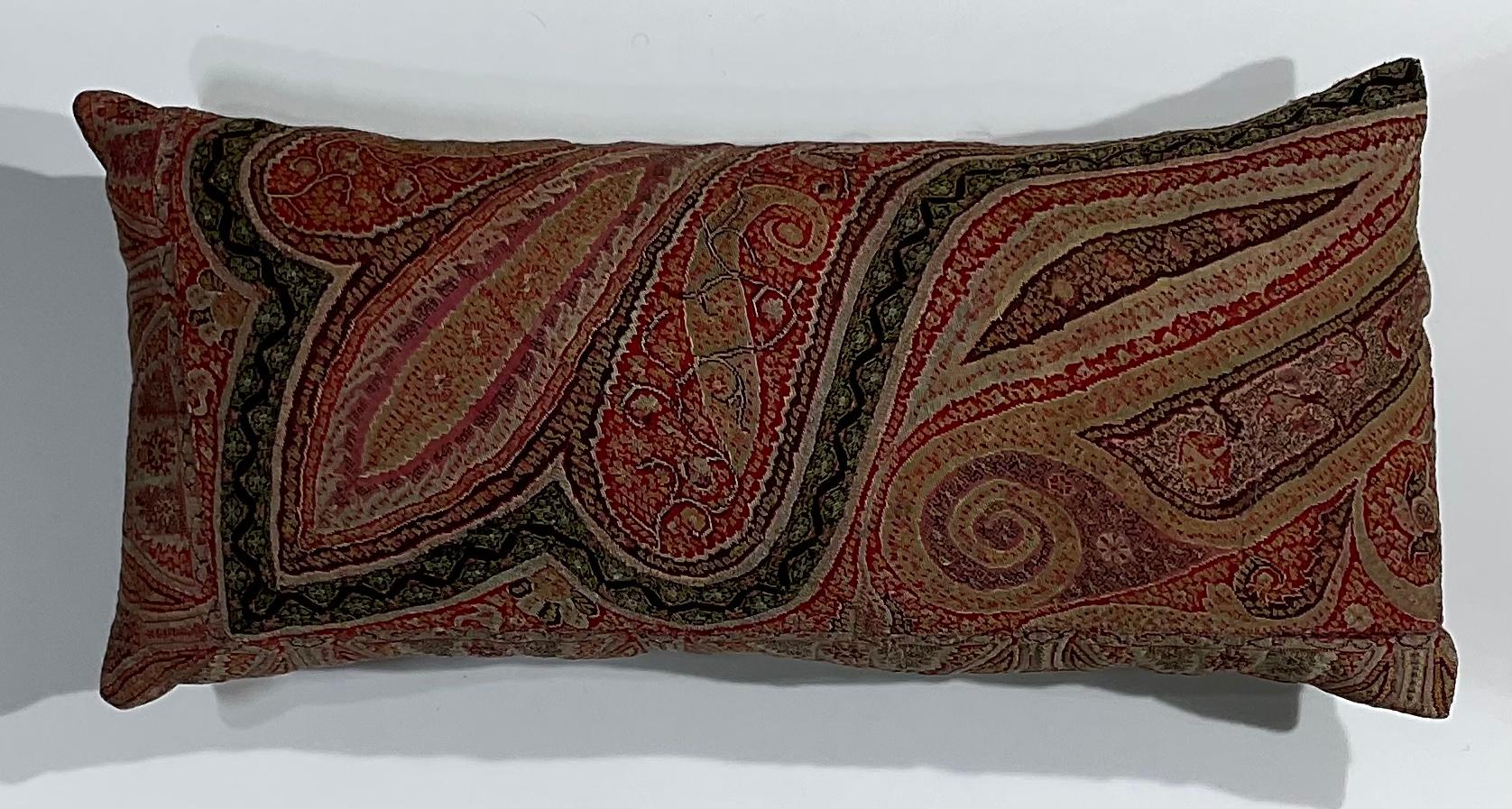 Hand-Crafted Single Antique Pillow Made from Kashmir Shawl For Sale