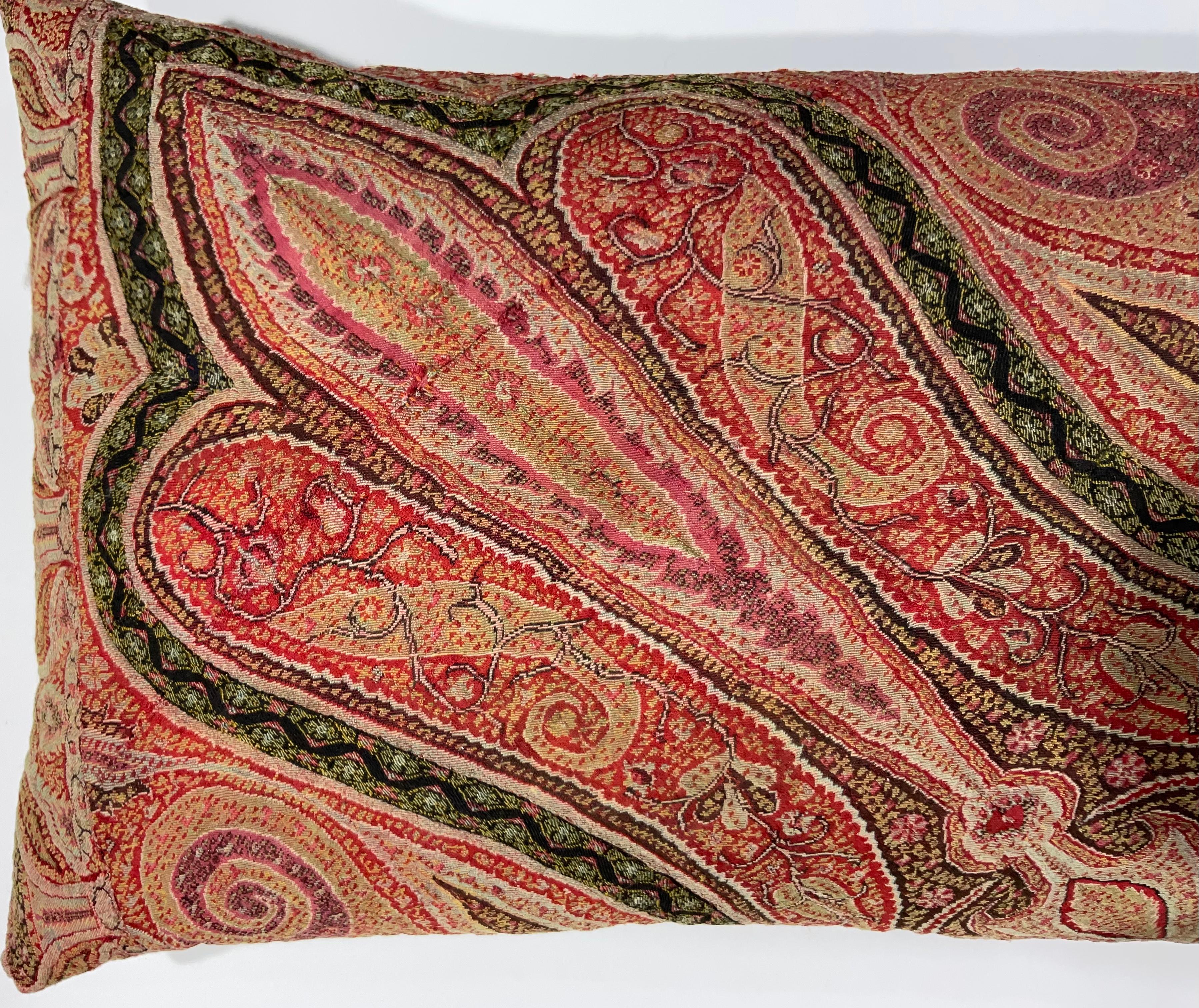 Single Antique Pillow Made from Kashmir Shawl In Distressed Condition For Sale In Delray Beach, FL
