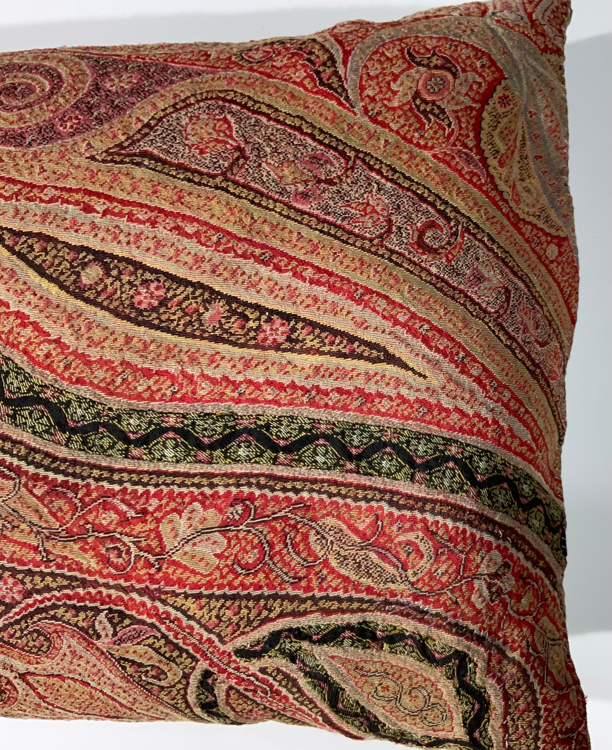 20th Century Single Antique Pillow Made from Kashmir Shawl For Sale