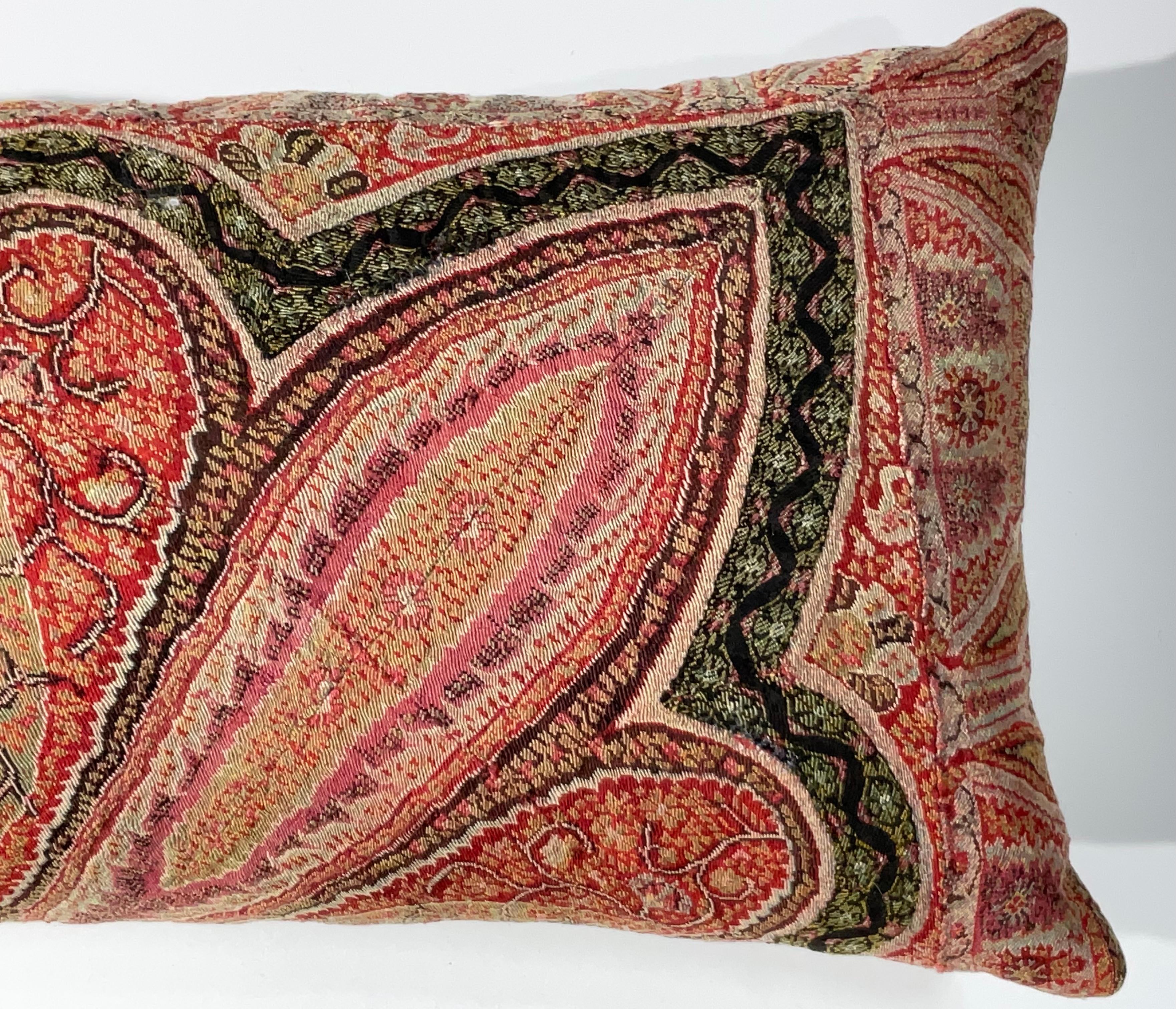 Single Antique Pillow Made from Kashmir Shawl For Sale 1