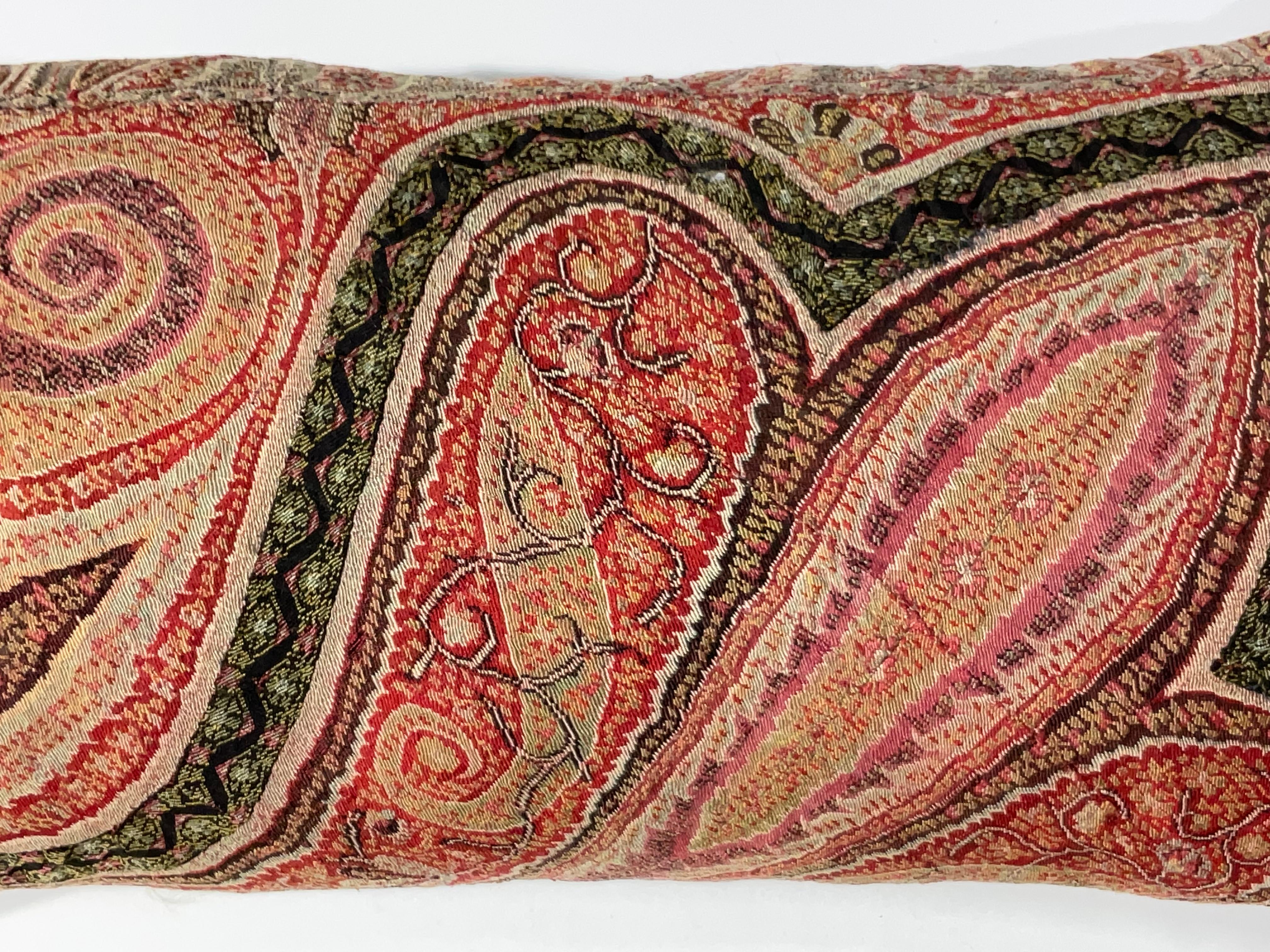 Single Antique Pillow Made from Kashmir Shawl For Sale 2