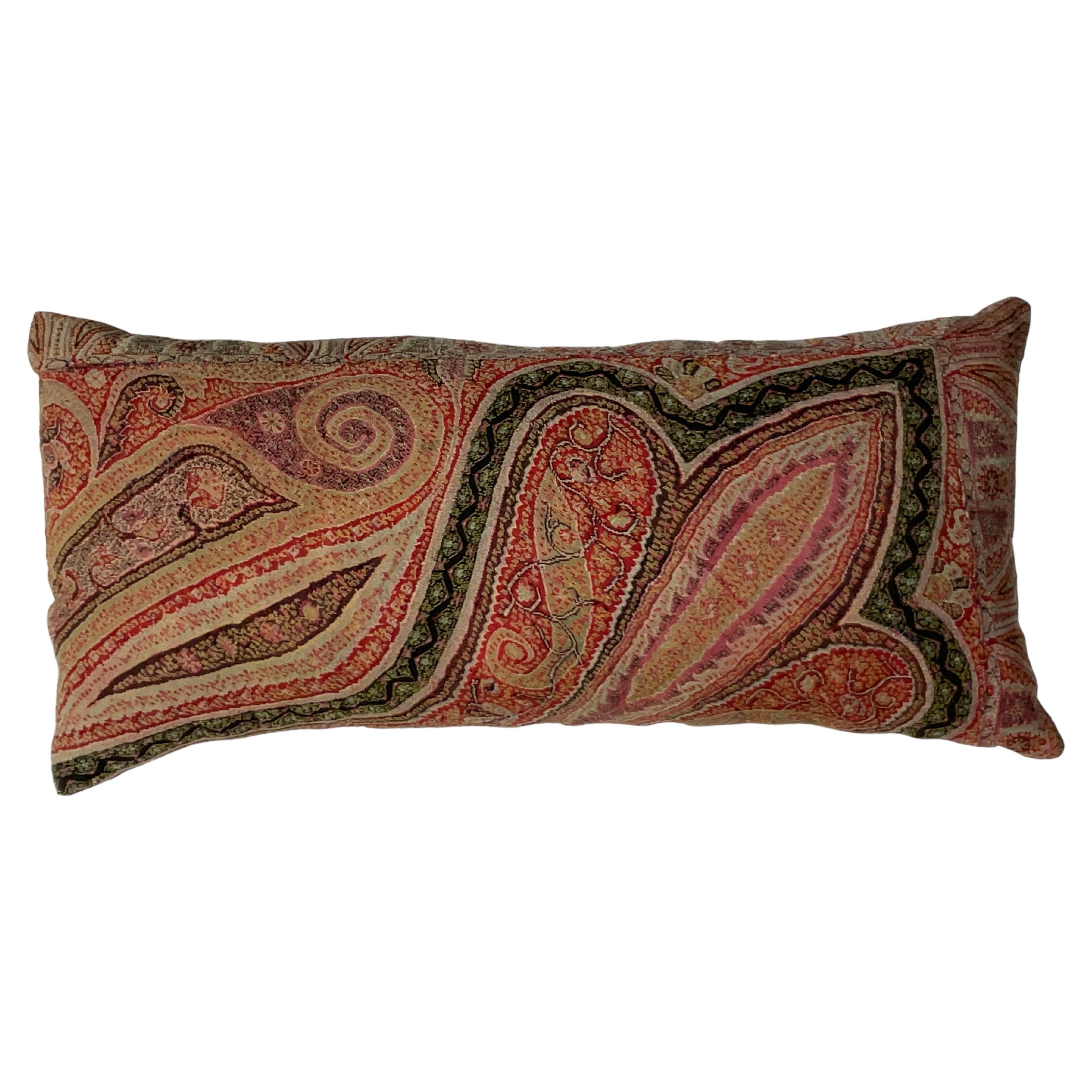 Single Antique Pillow Made from Kashmir Shawl For Sale