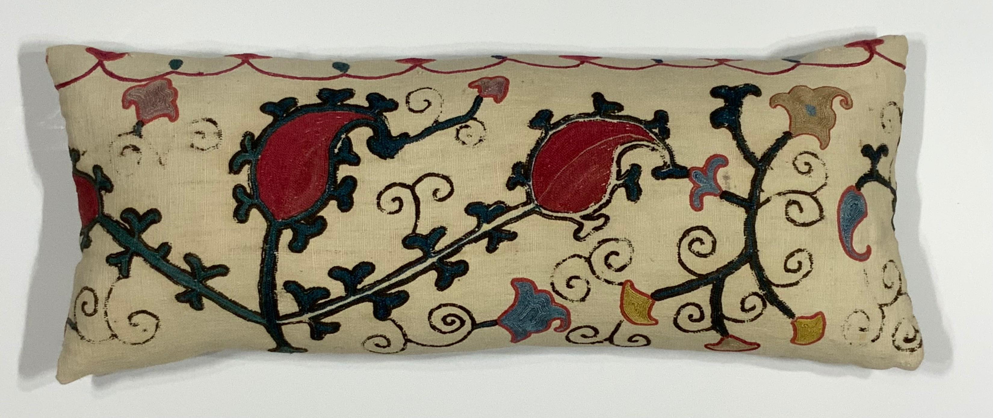 Uzbek Single Antique Silk Embroidery Suzani Pillow For Sale
