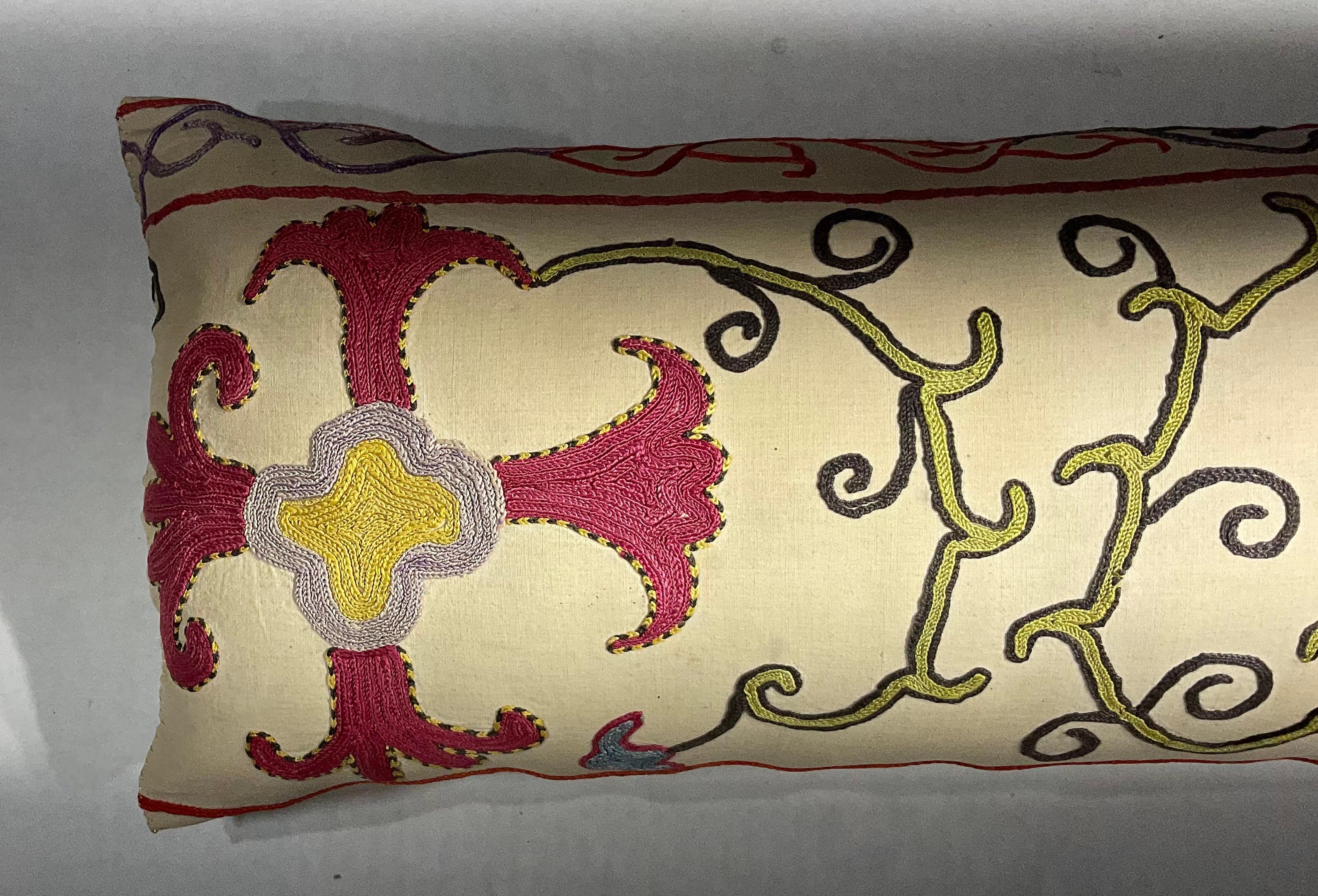 Uzbek Single Antique Silk Embroidery Suzani Pillow For Sale