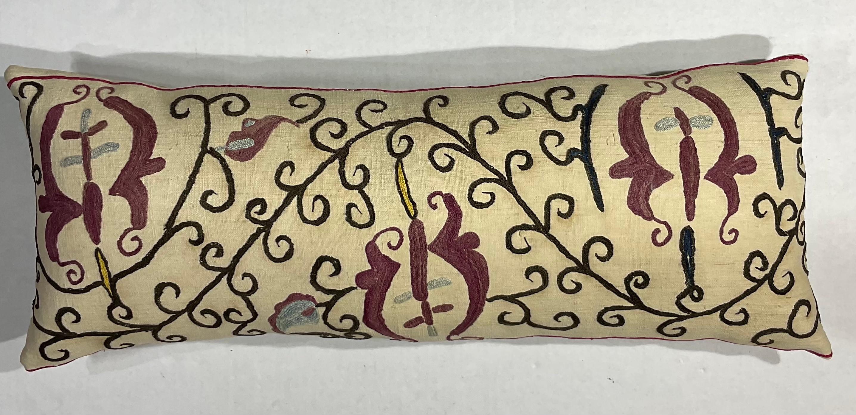 Uzbek Single Antique Silk Embroidery Suzani Pillow For Sale