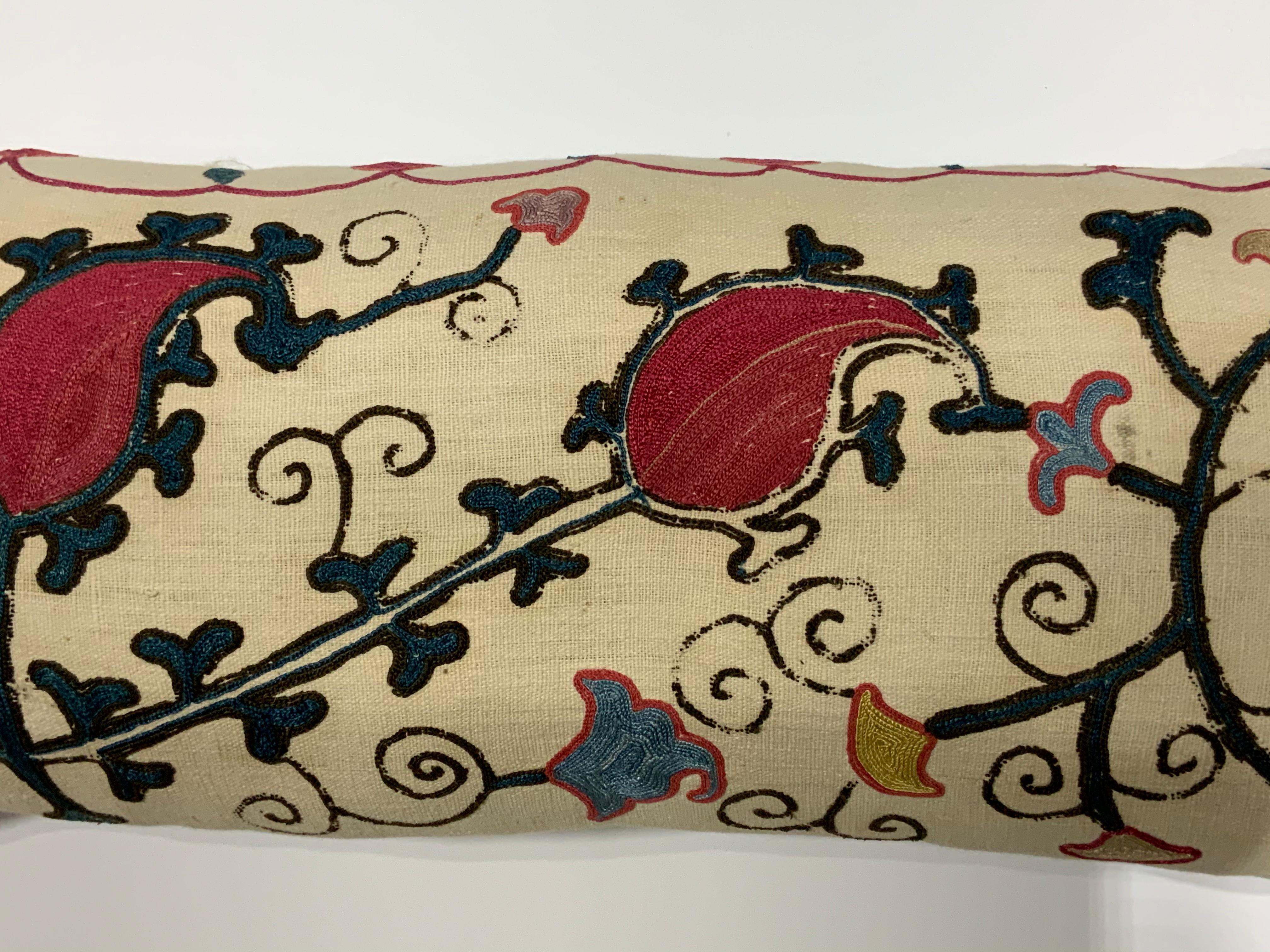 Early 20th Century Single Antique Silk Embroidery Suzani Pillow For Sale