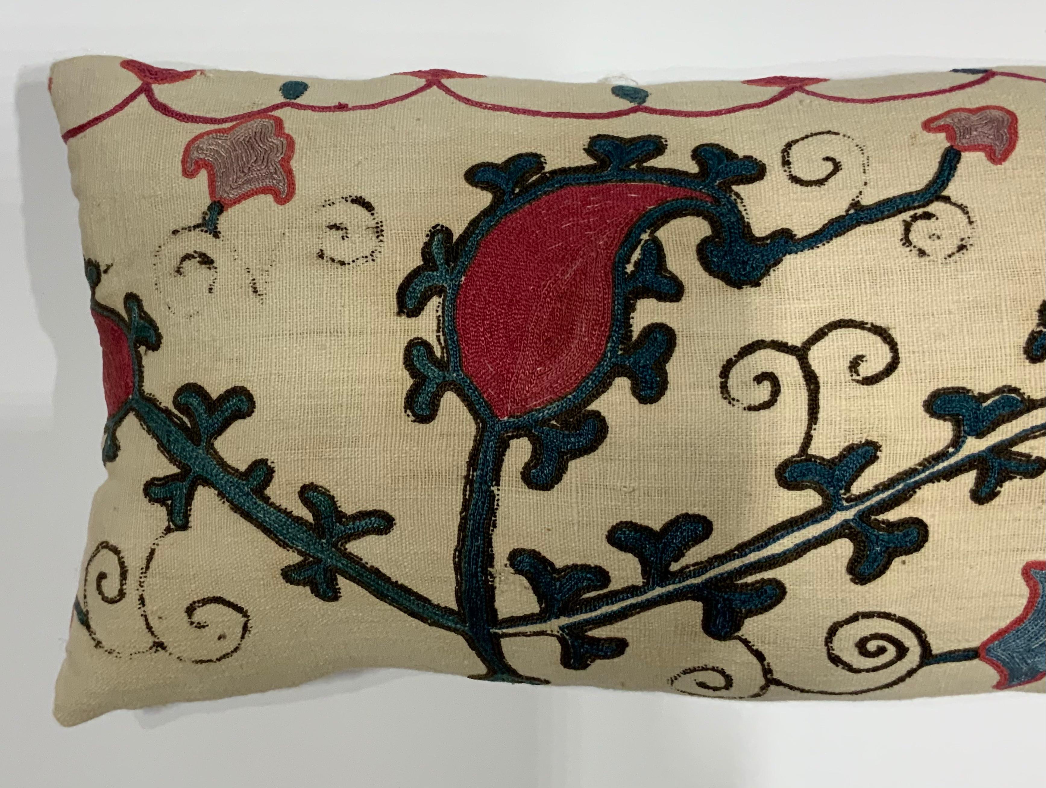 Single Antique Silk Embroidery Suzani Pillow For Sale 1