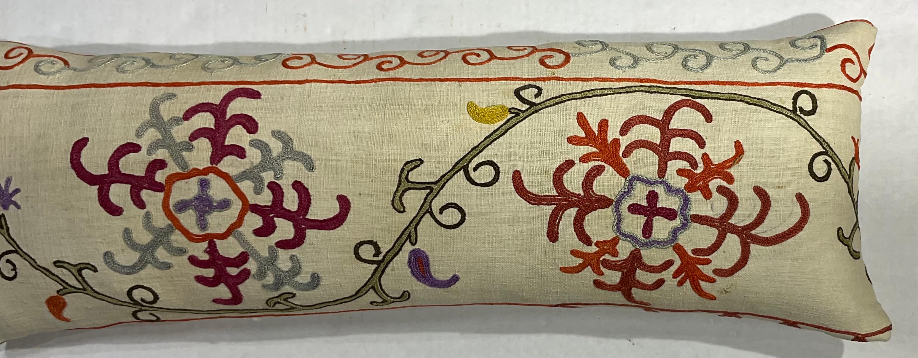 Cotton Single Antique Silk Embroidery Suzani Pillow For Sale
