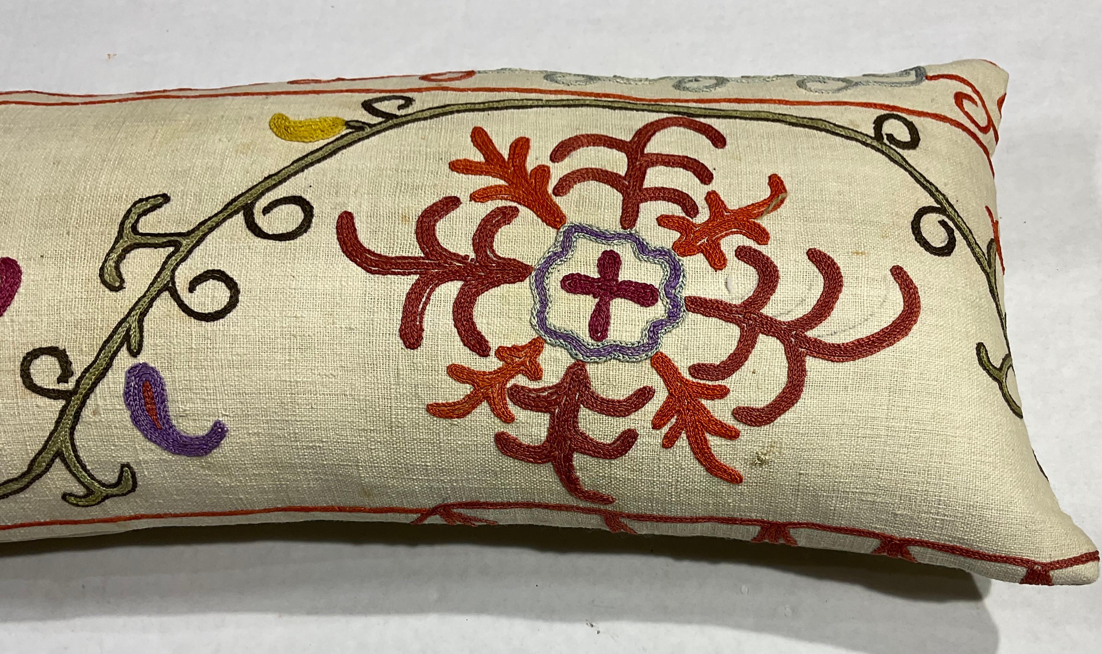 Single Antique Silk Embroidery Suzani Pillow For Sale 1