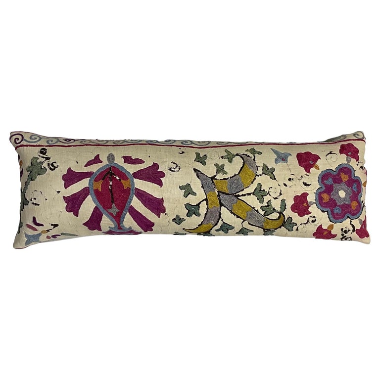 Single Antique Silk Embroidery Suzani Pillow For Sale at 1stDibs