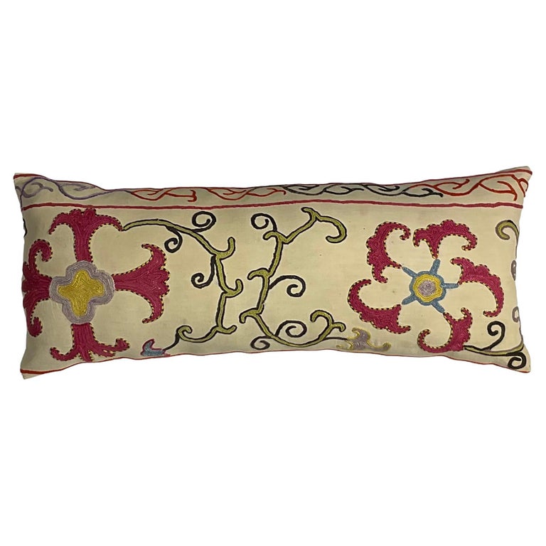 Single Antique Silk Embroidery Suzani Pillow For Sale at 1stDibs