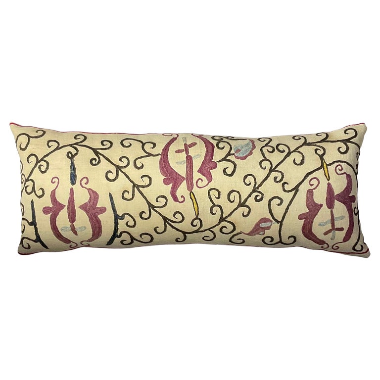Single Antique Silk Embroidery Suzani Pillow For Sale at 1stDibs